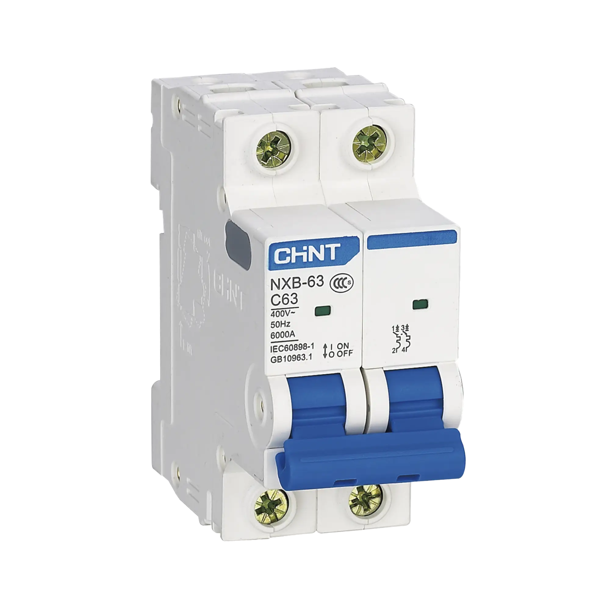 Pastilla para Riel Din, 2 Polos, 10 Amp, Vca:110/415v, 6kA, Catálogo: NXB632PC10, Serie: NXB-63.