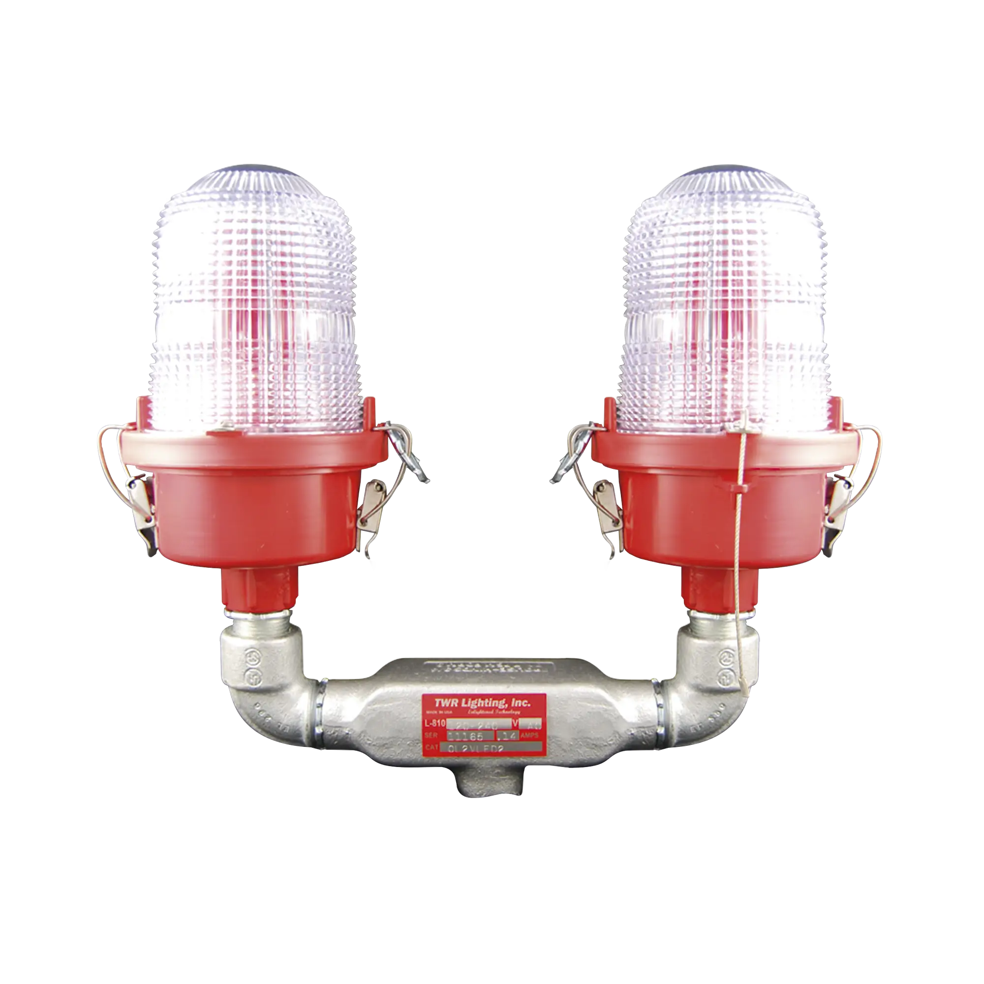 Luz de Obstáculo Doble Baja Intensidad FAA Tipo L-810 / LED Rojo e Infrarrojo / 120-240 VAC / Intensidad Efectiva 32.5 CD / IR 4mW/sr @ 850nm / Base Valox / Lente Acrílico Fresnel / Protección Corrosión