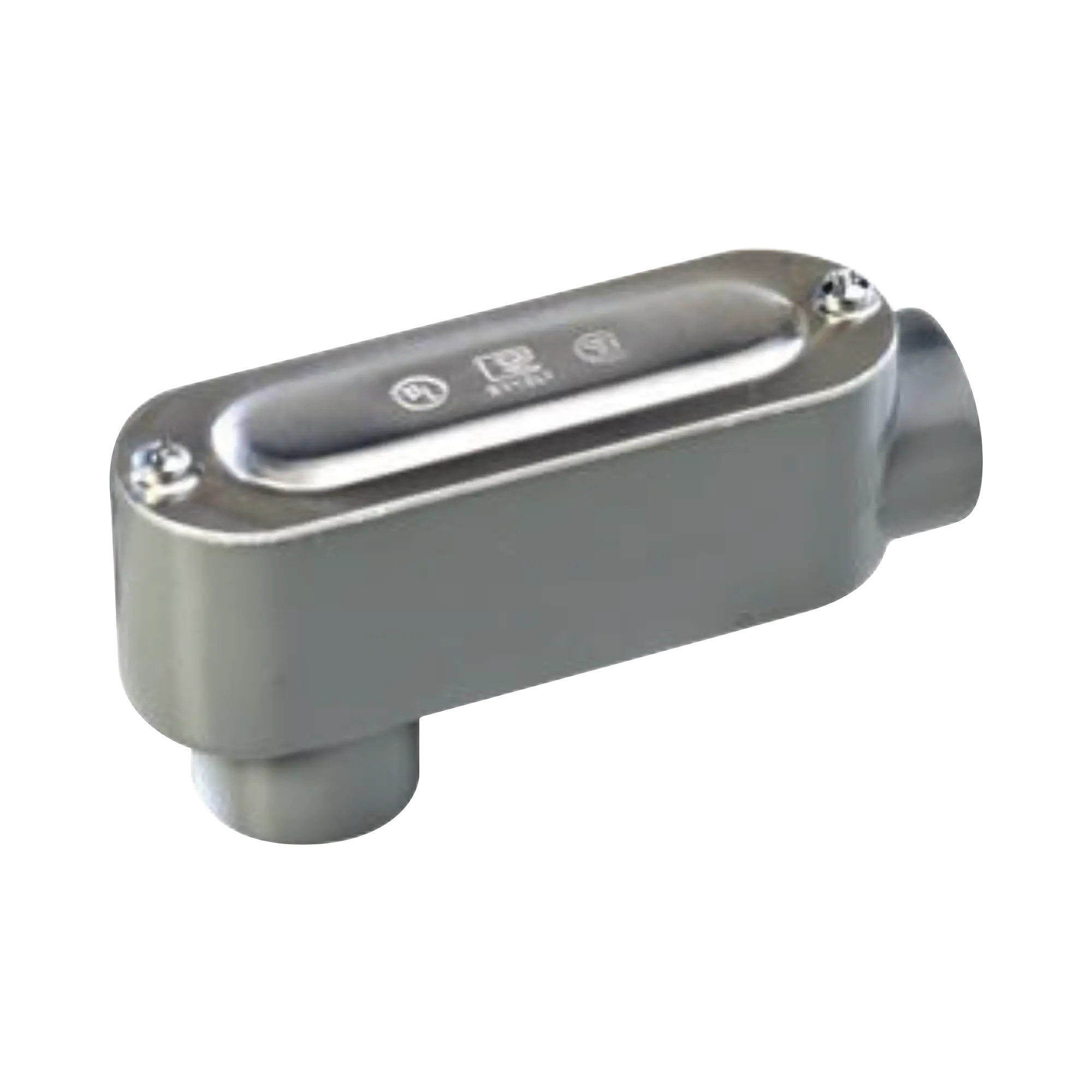 Caja oval roscada tipo LB de 2 1/2″ corta (63.5 mm) incluye tapa y tornillos.