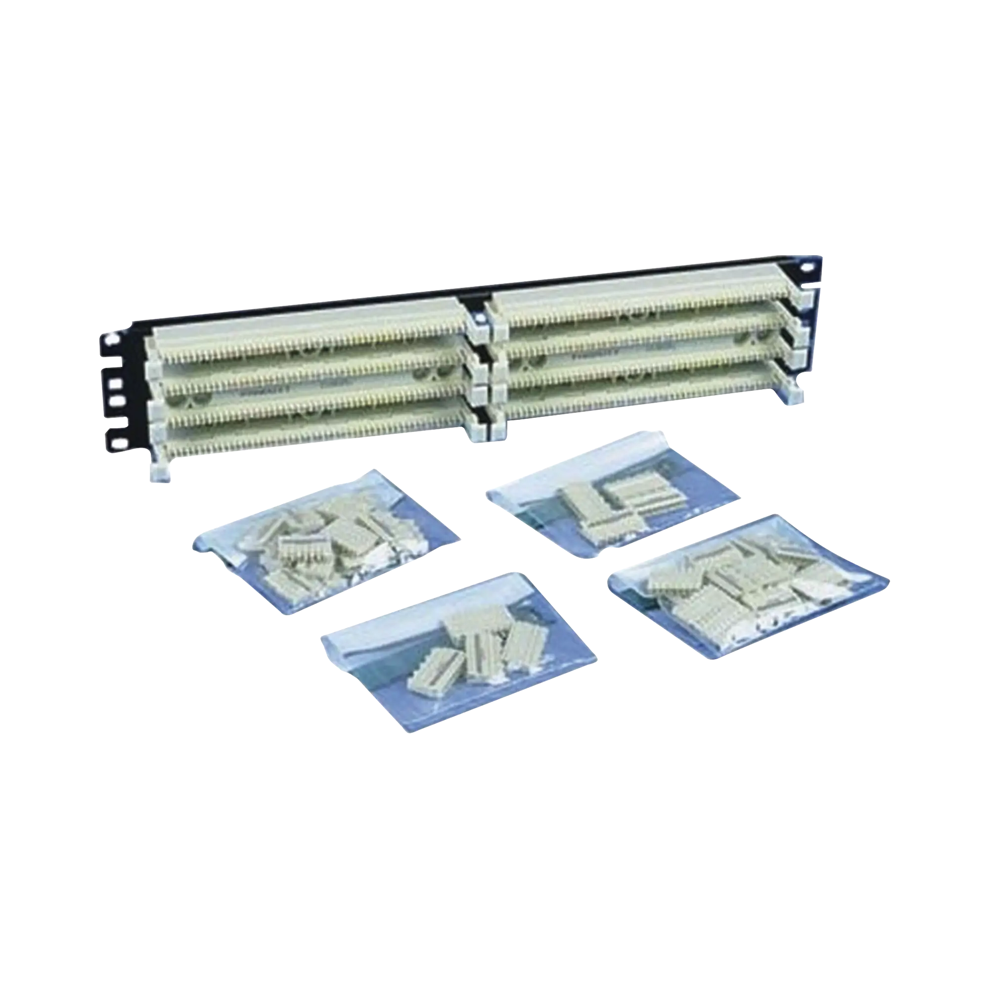 Kit Panel de Conexión con 2 Bases de 100 pares, Categoría 5e, Incluye 40 Bloques de Conexión de 5 Pares y Etiquetas, 19in, 2 UR