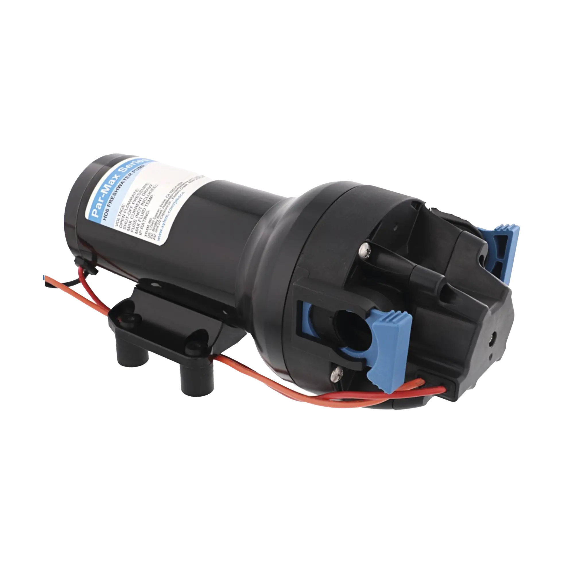 Bomba controlada por presión Par Max 6 para trabajo pesado a 24 Vcd, caudal de 6 GPM, presión máxima 40 psi, para manguera de entrada con orificio de 38 mm (1½”), manguera de descarga con orificio de 25 mm (1”)