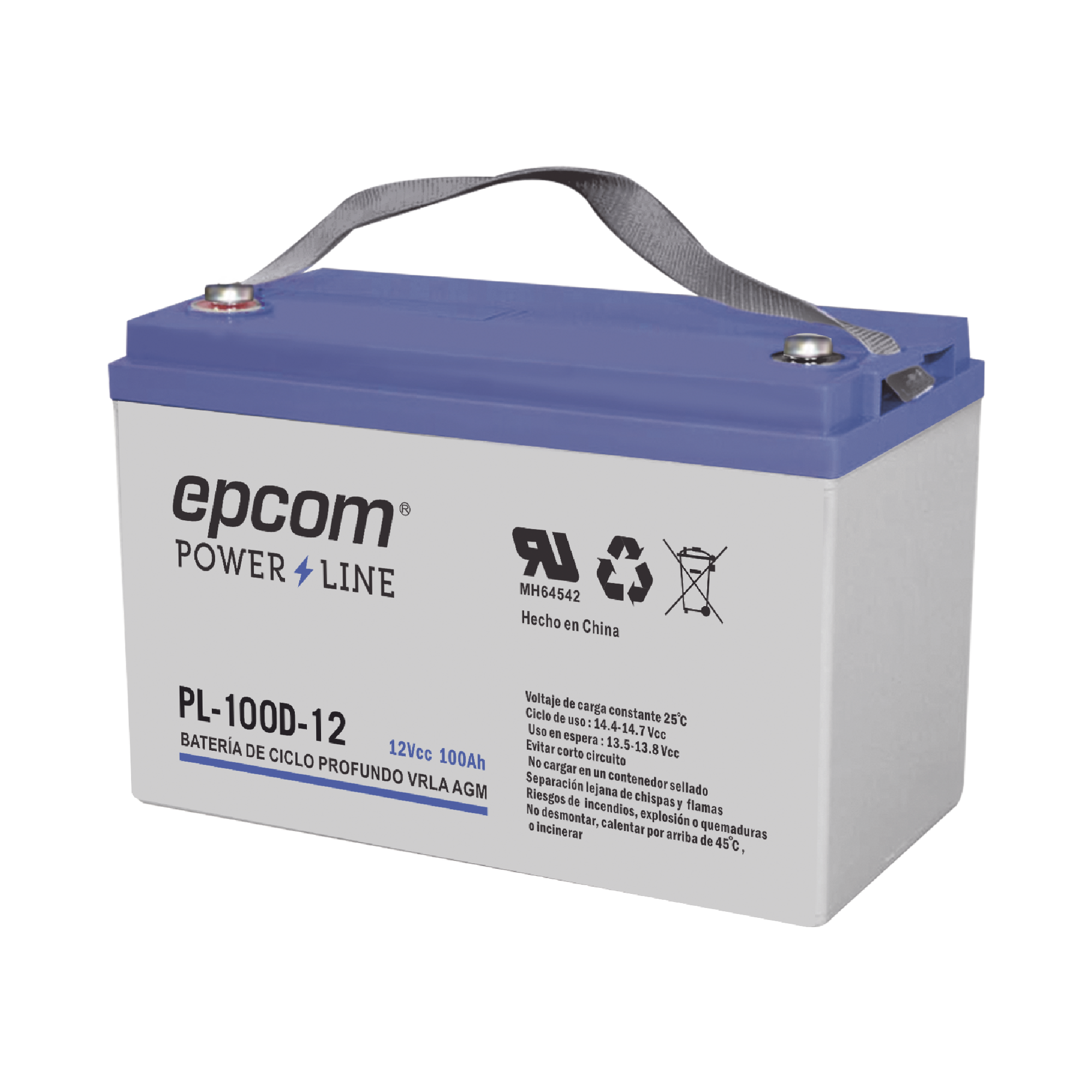 Acumulador EPCOM 12V, 100Ah Tecnología VRLA AGM Ciclo Profundo para Aplicaciones Fotovoltaicas terminales tipo M6 ( HEX )