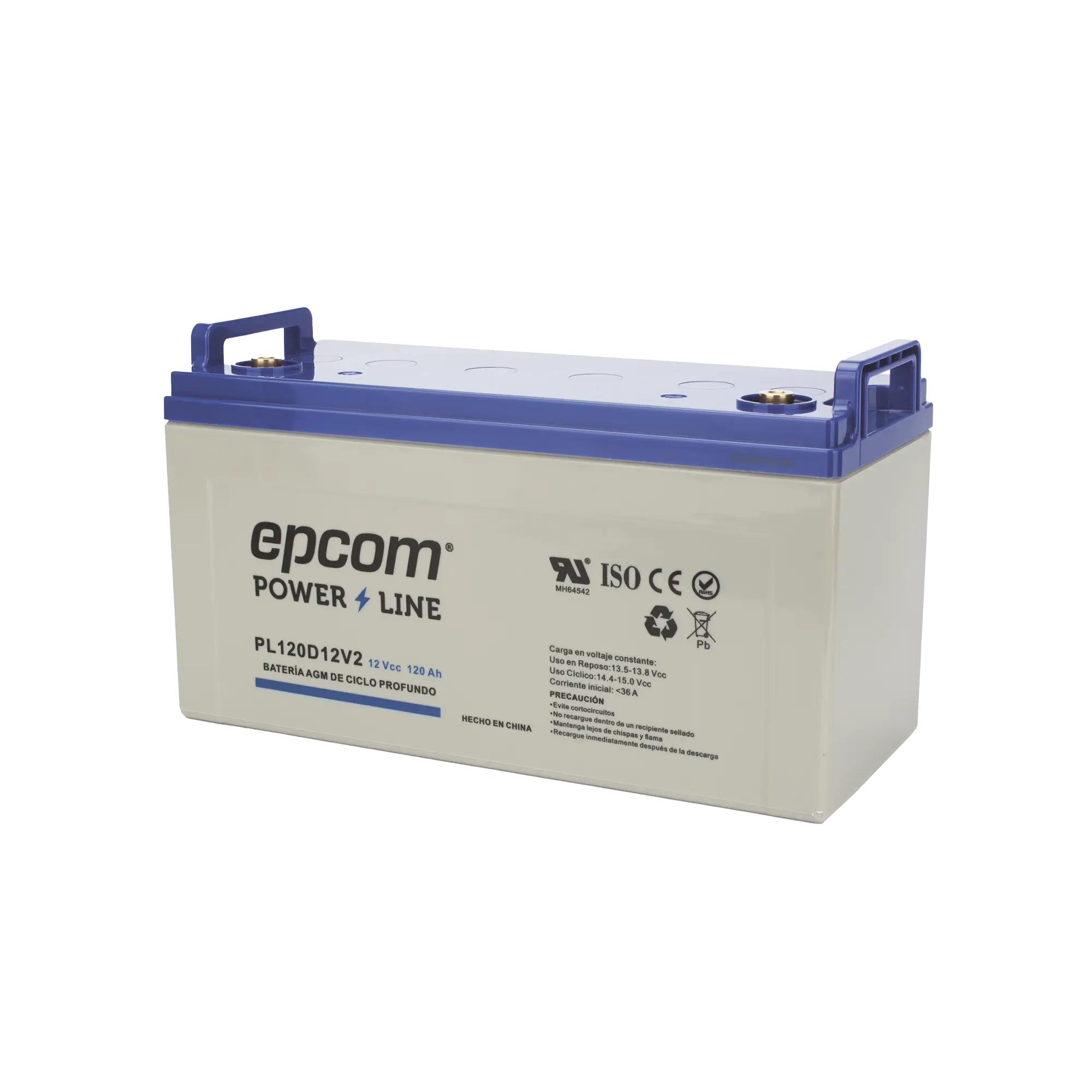 Batería 12 Vcc / 120 Ah / UL / Tecnología AGM-VRLA / CICLO PROFUNDO / Para uso en aplicaciones fotovoltaicas y de emergencia / Terminales T4