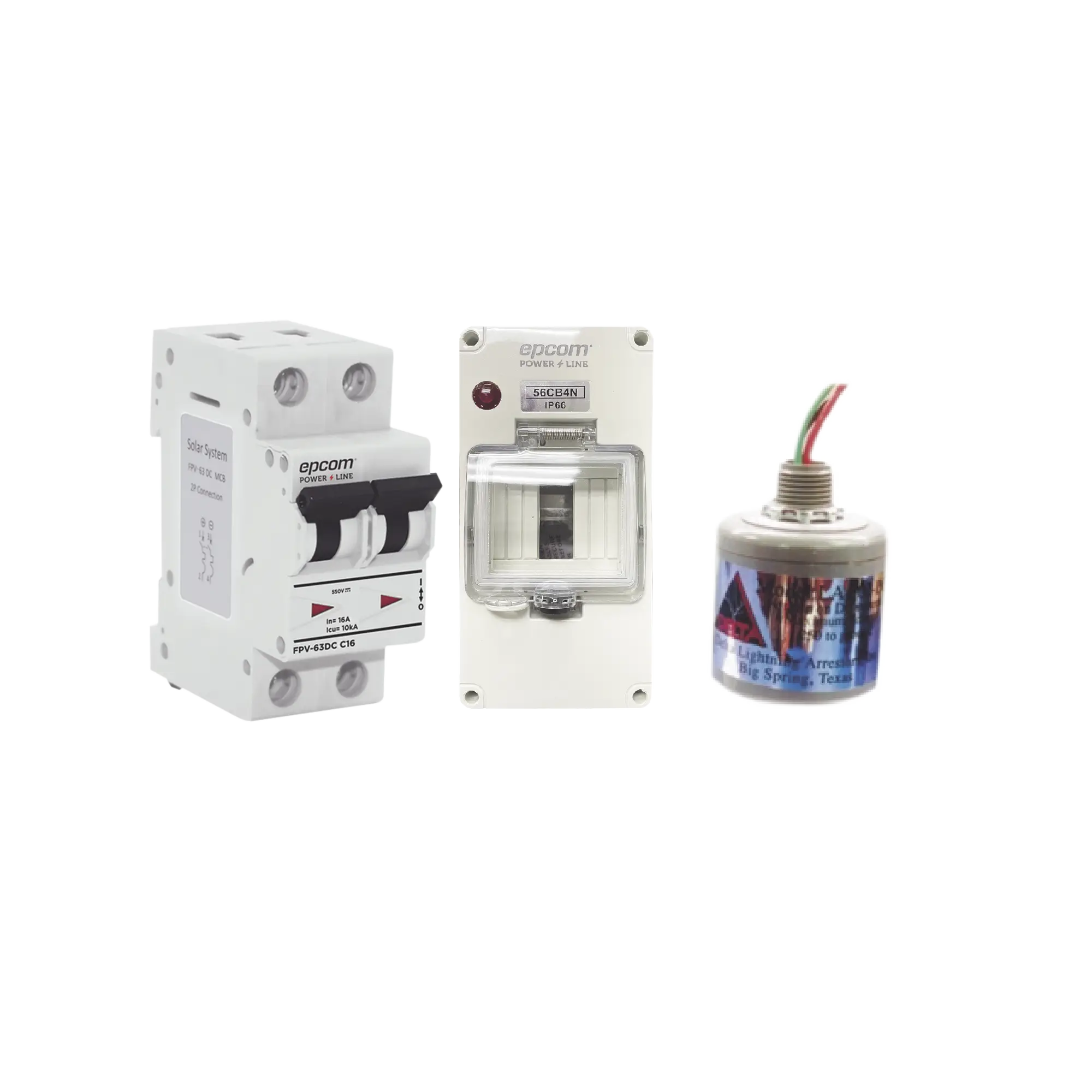 Kit de Centro de Carga Para Corriente Directa, Breaker de hasta 800 Vcc de 32 A con Supresor de Descargas Atmosféricas.
