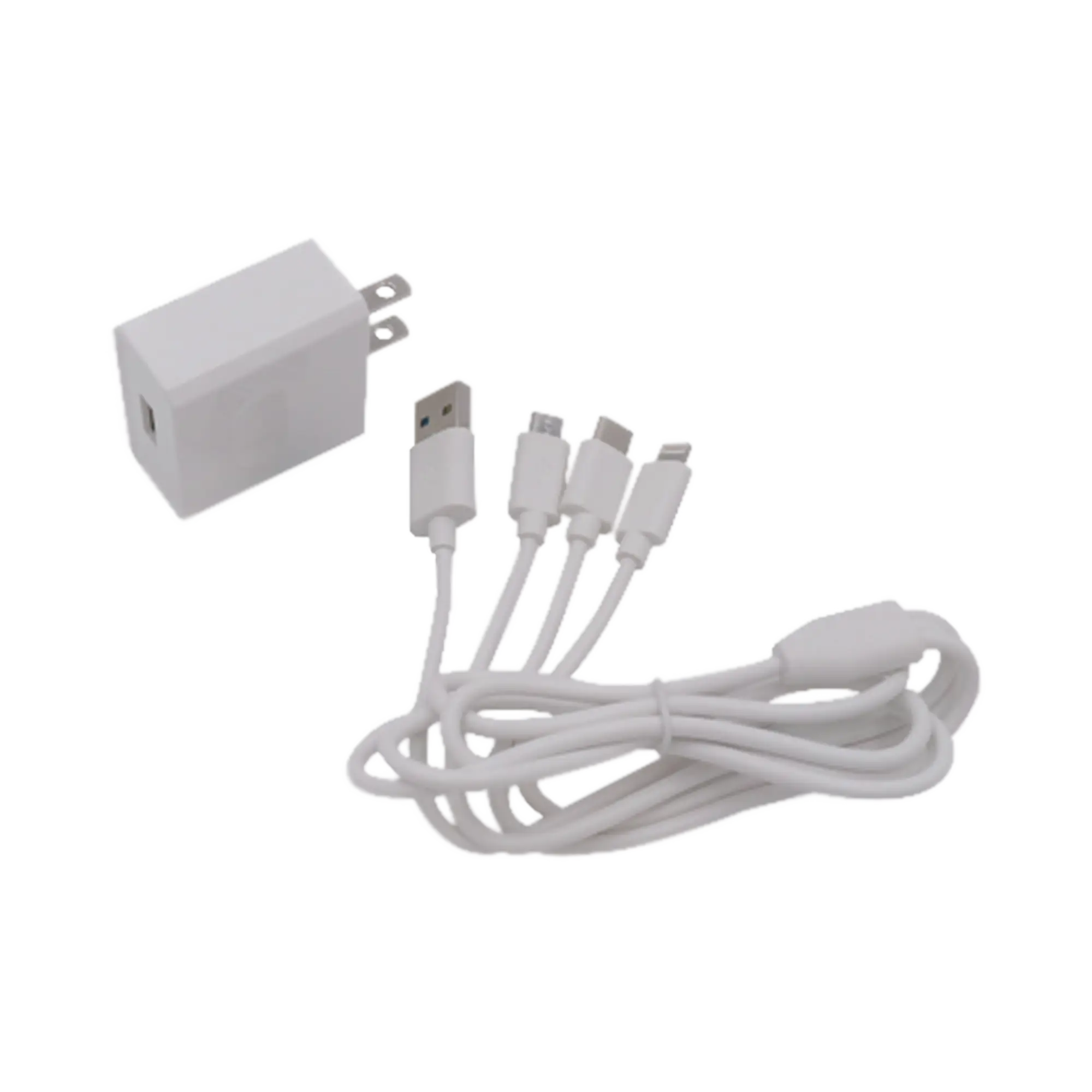 Cargador de pared USB de 5 Vcc 2A / Multi-puertos / USB-C / Micro USB / Tipo C / Lightning (iPhone) / Extensión de cable 1.2 metros