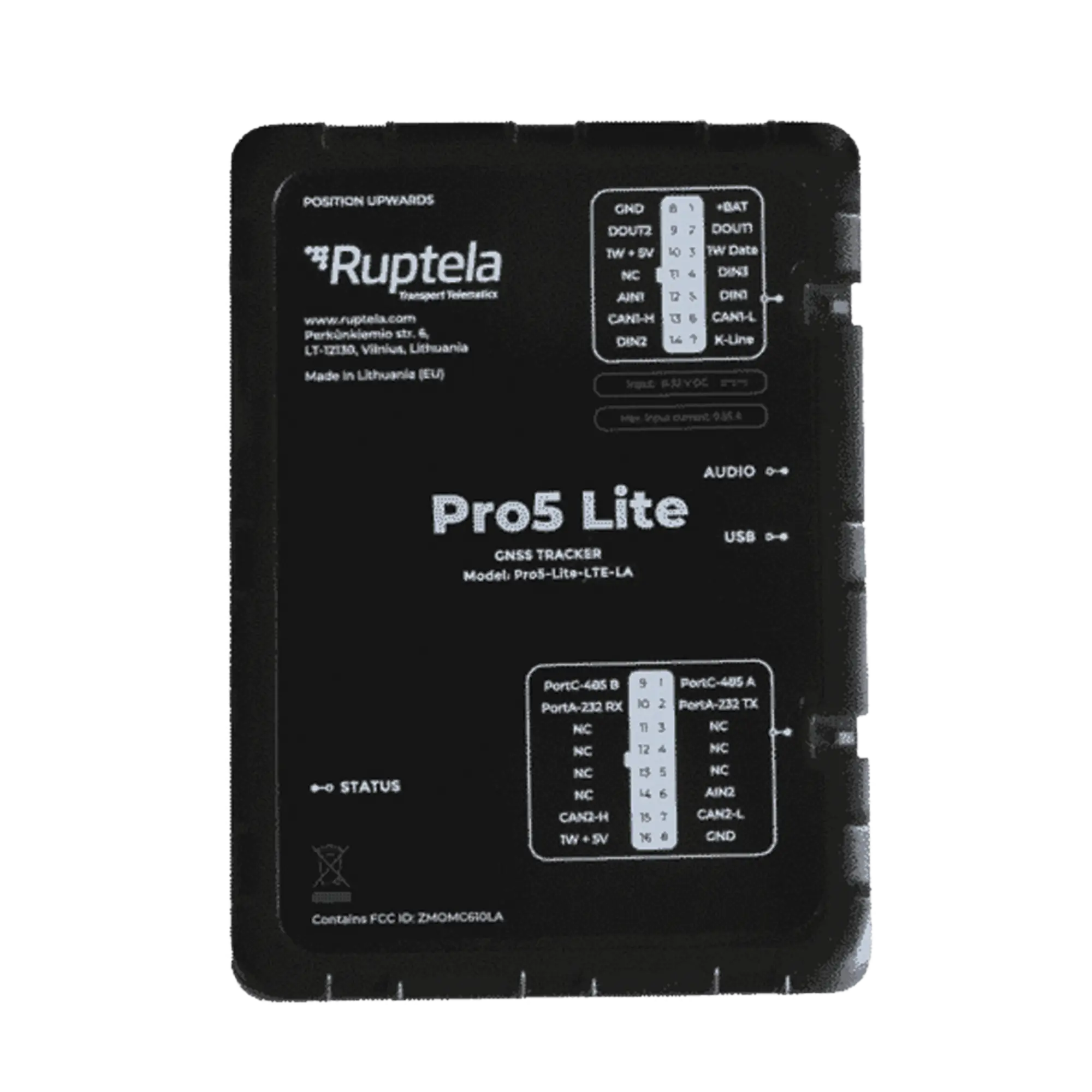 Tracker GPS Pro5 Lite / LTE CAT1 bis (4G), GSM (2G) / Lectura de Datos CAN / Monitoreo de Audio, Temperatura y Combustible / Pequeño con Nano SIM / Conectividad BLE / Protección Avanzada