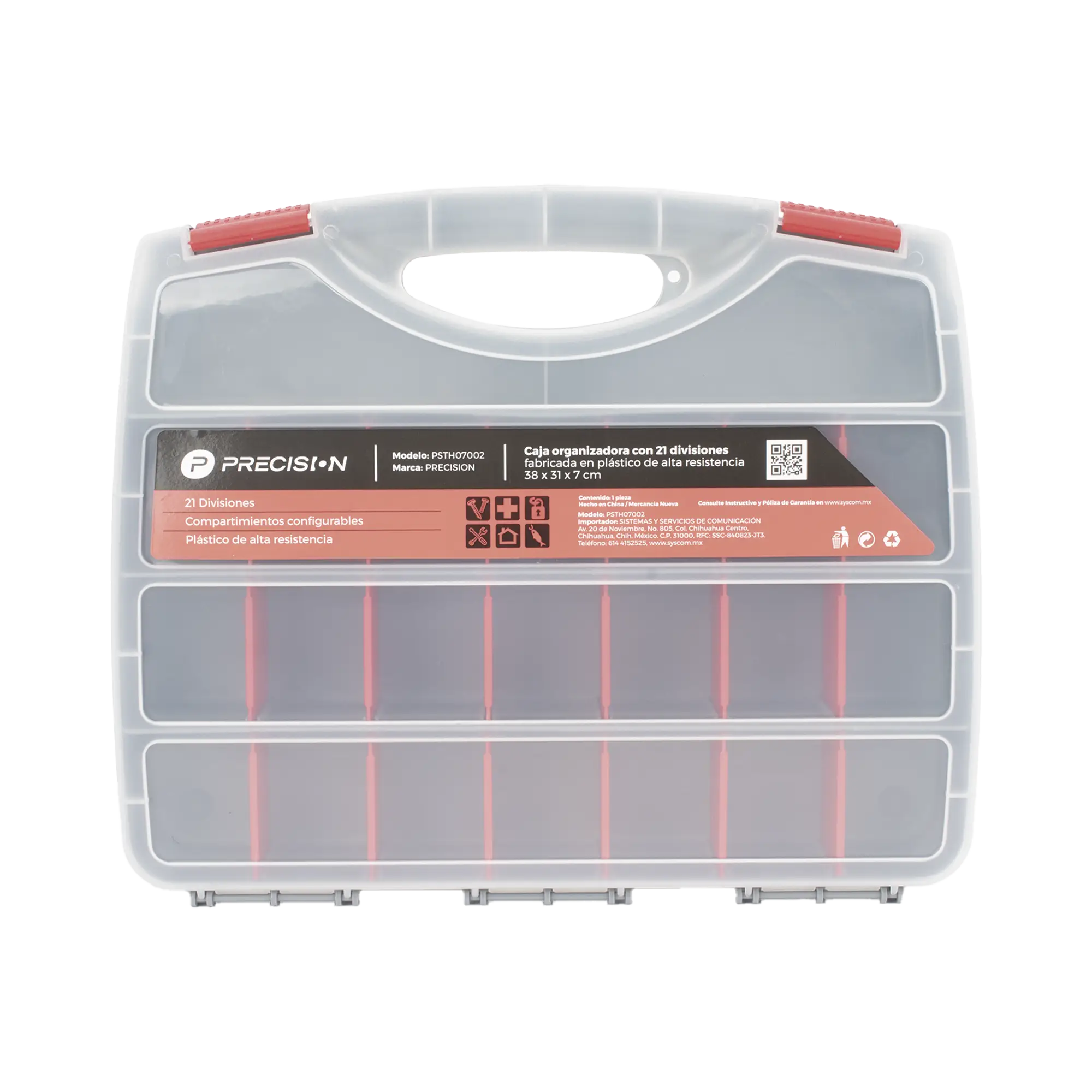 Caja Organizadora con 21 Divisiones Fabricada en Plástico de Alta Resistencia de 38x31x7 cm.