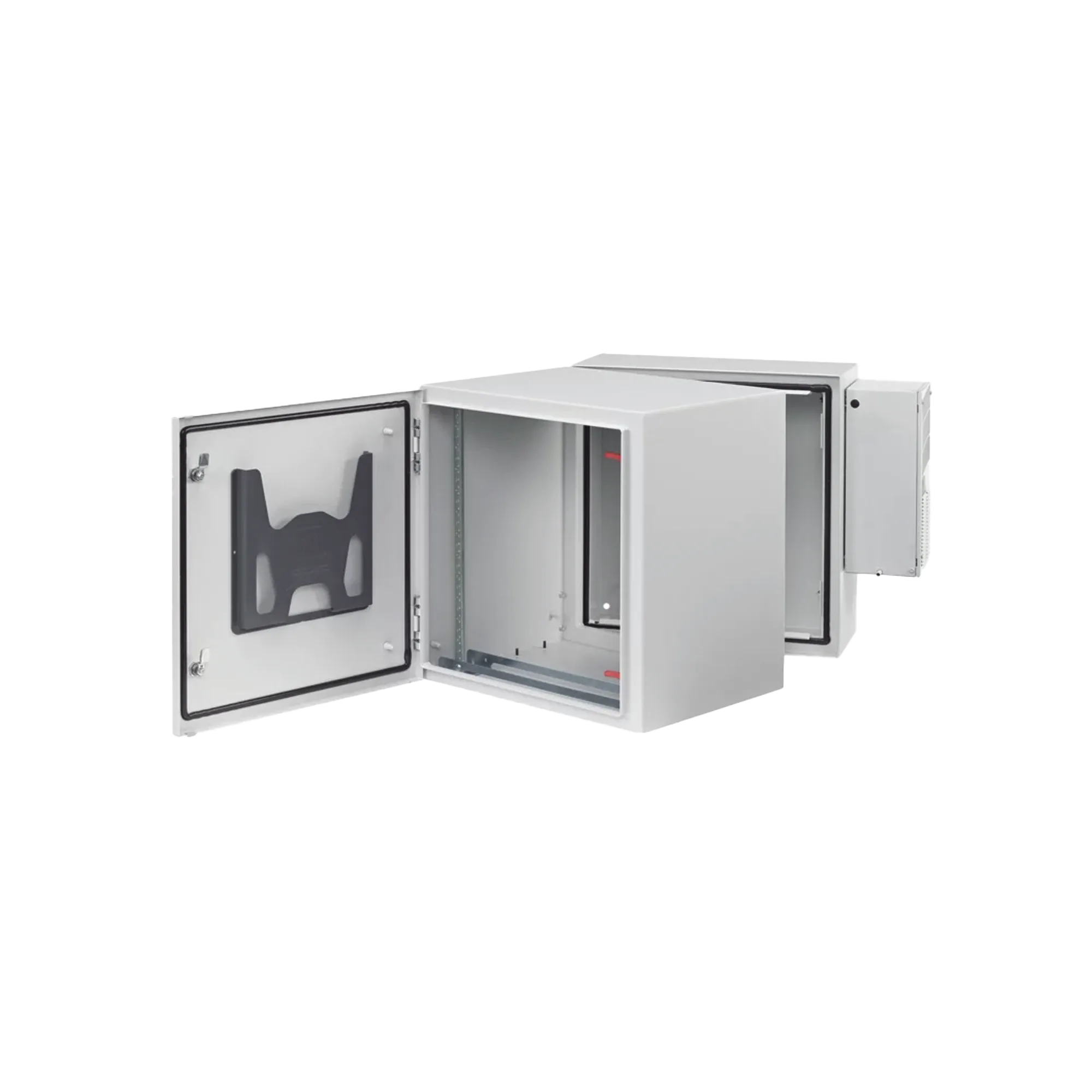 Gabinete Industrial ProTek de Puerta Sólida, Con Aire Acondicionado de 2000 BTU, Protección NEMA Tipo 4/12; IP66; IK10, Abatible, Fabricado en Acero, 12 UR, Color Gris Claro