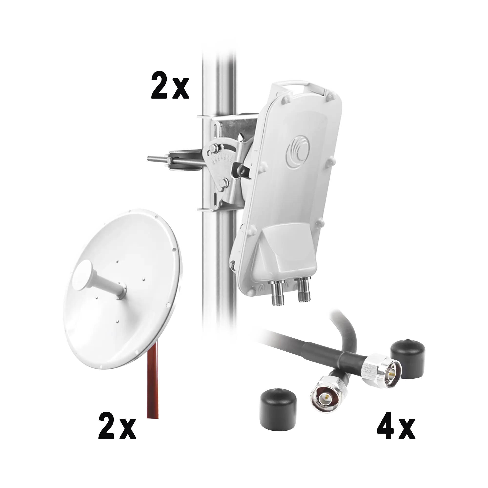Enlace Backhaul completo de alta capacidad, incluye: 2x PTP550CE, 2x NPTR3 (37 dBi), 4x Jumpers