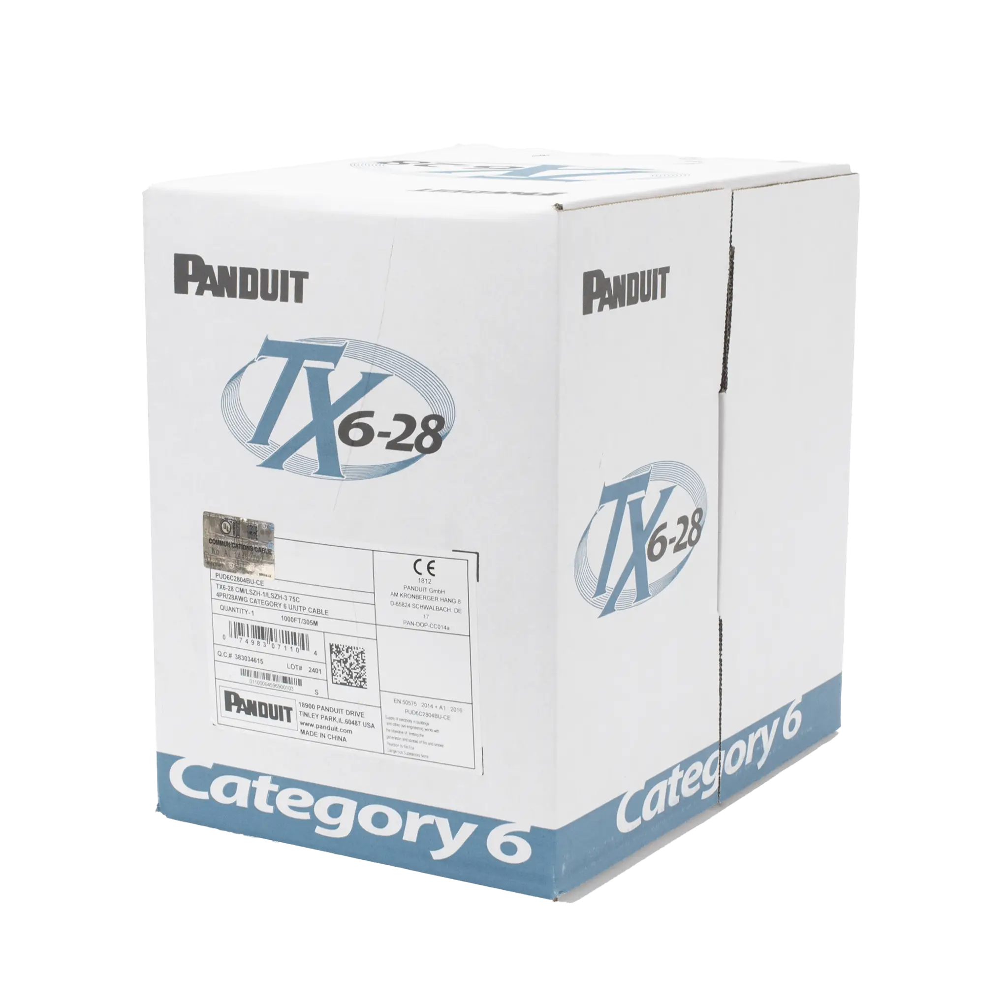 Bobina de Cable UTP 305 m. de Cobre TX6-28®, Gris, Categoría 6, Diámetro Reducido (28 AWG), CM/LSZH, de 4 pares