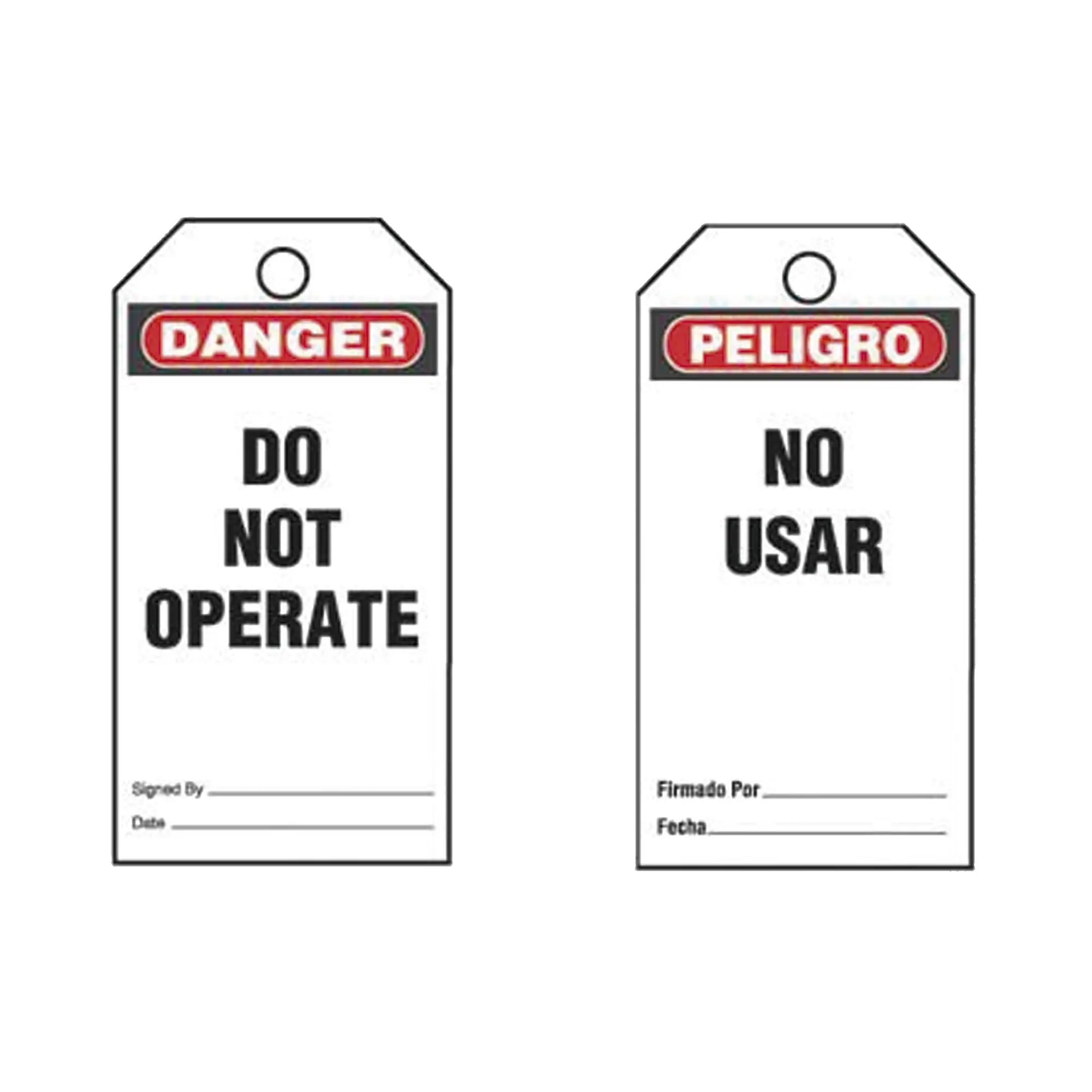 Paquete de 25 Etiquetas de Seguridad, Con Texto «Peligro, No Usar», de 76 x 146 mm, Color Negro Sobre Blanco