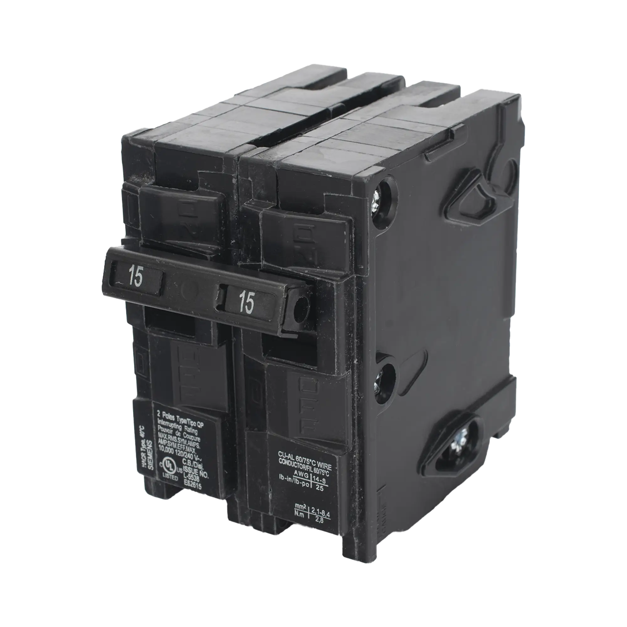 Interruptor automático enchufable tipo QP 2 polos, 15 amp