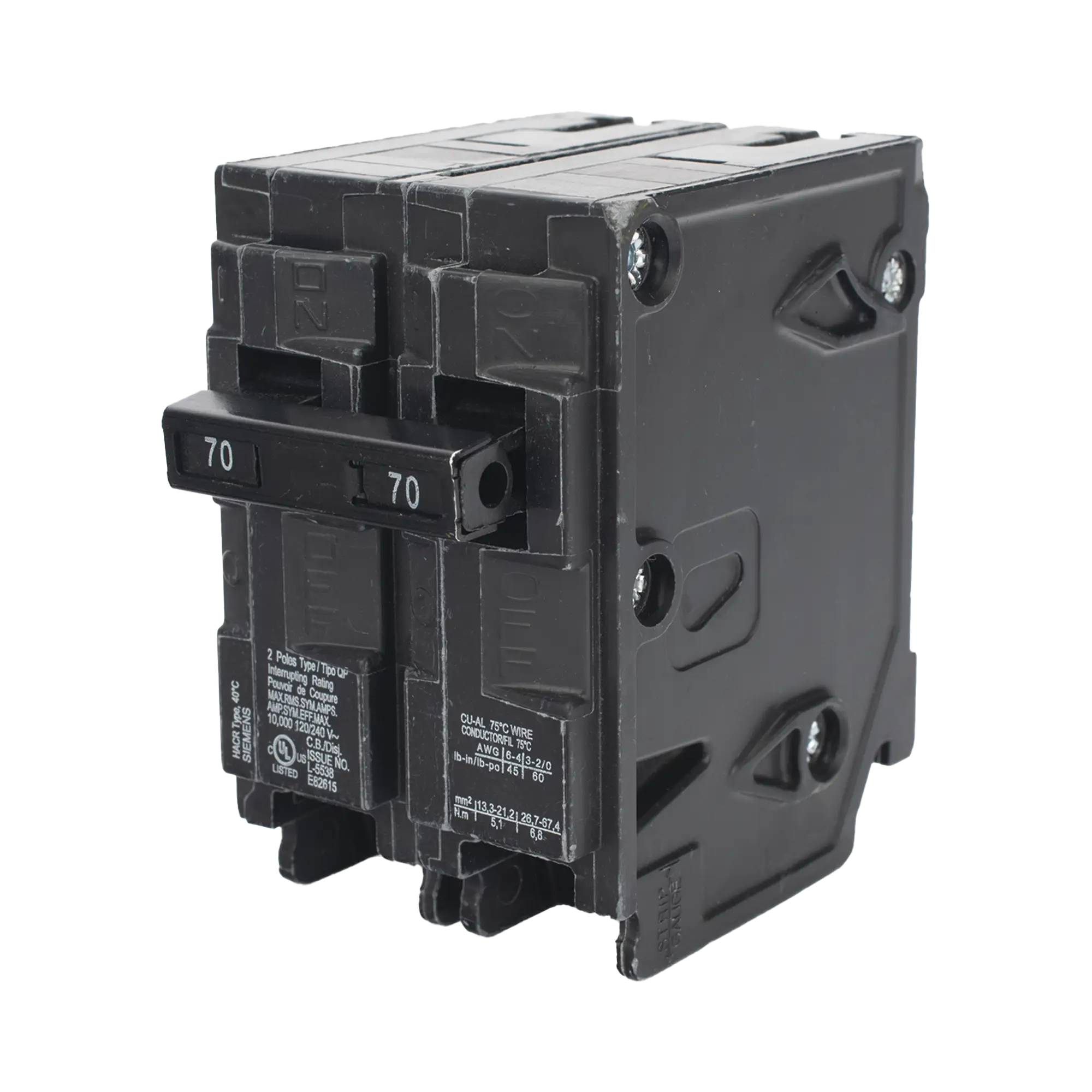 Interruptor automático enchufable tipo QP 2 polos, 70 amp
