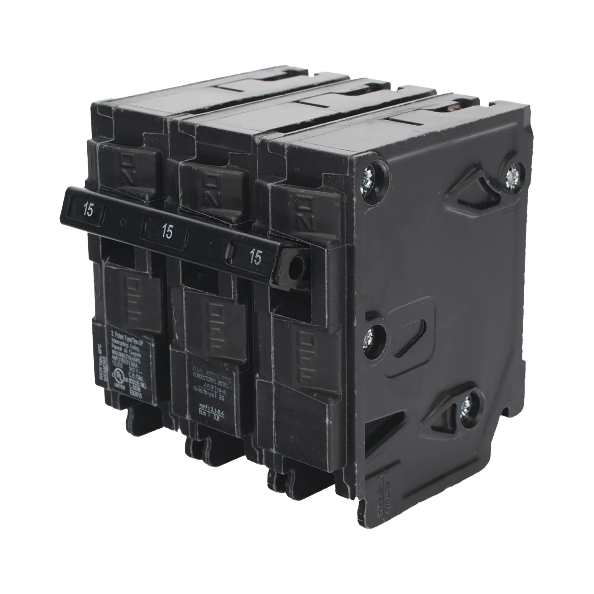 Interruptor automático enchufable tipo QP 3 polos, 15 amp
