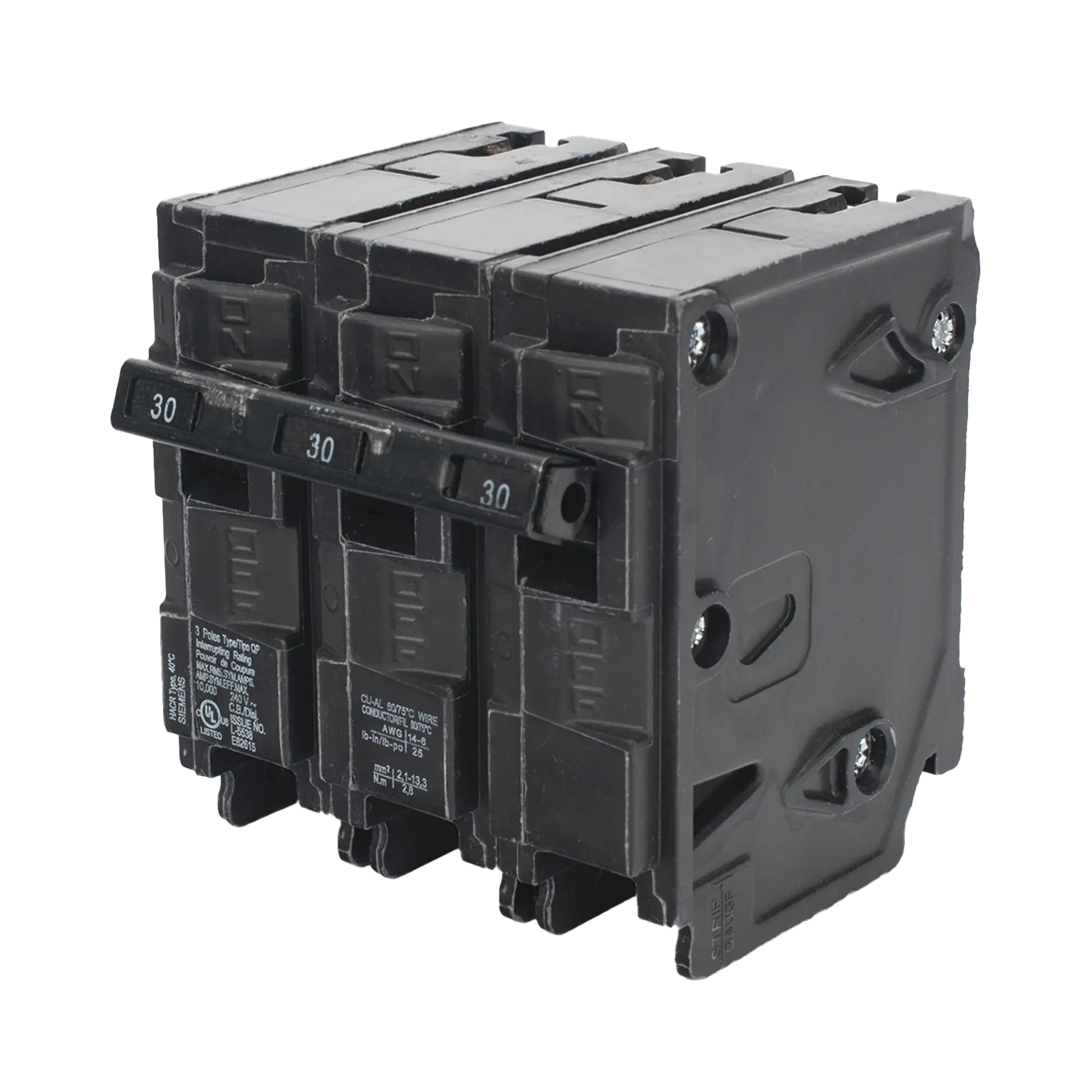 Interruptor automático enchufable tipo QP 3 polos, 30 amp
