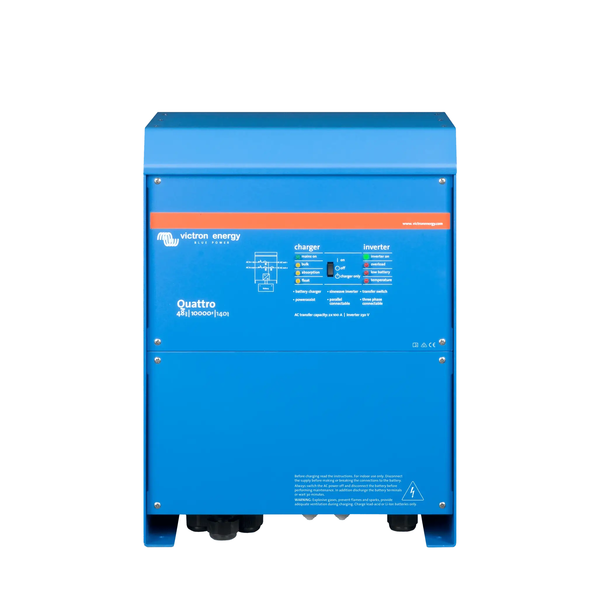 Quattro 48/10000/140-100/100 230V / Inversor Cargador de Onda Pura / Entrada 48 Vcc / Salida 8000 W 230 Vca  60 Hz