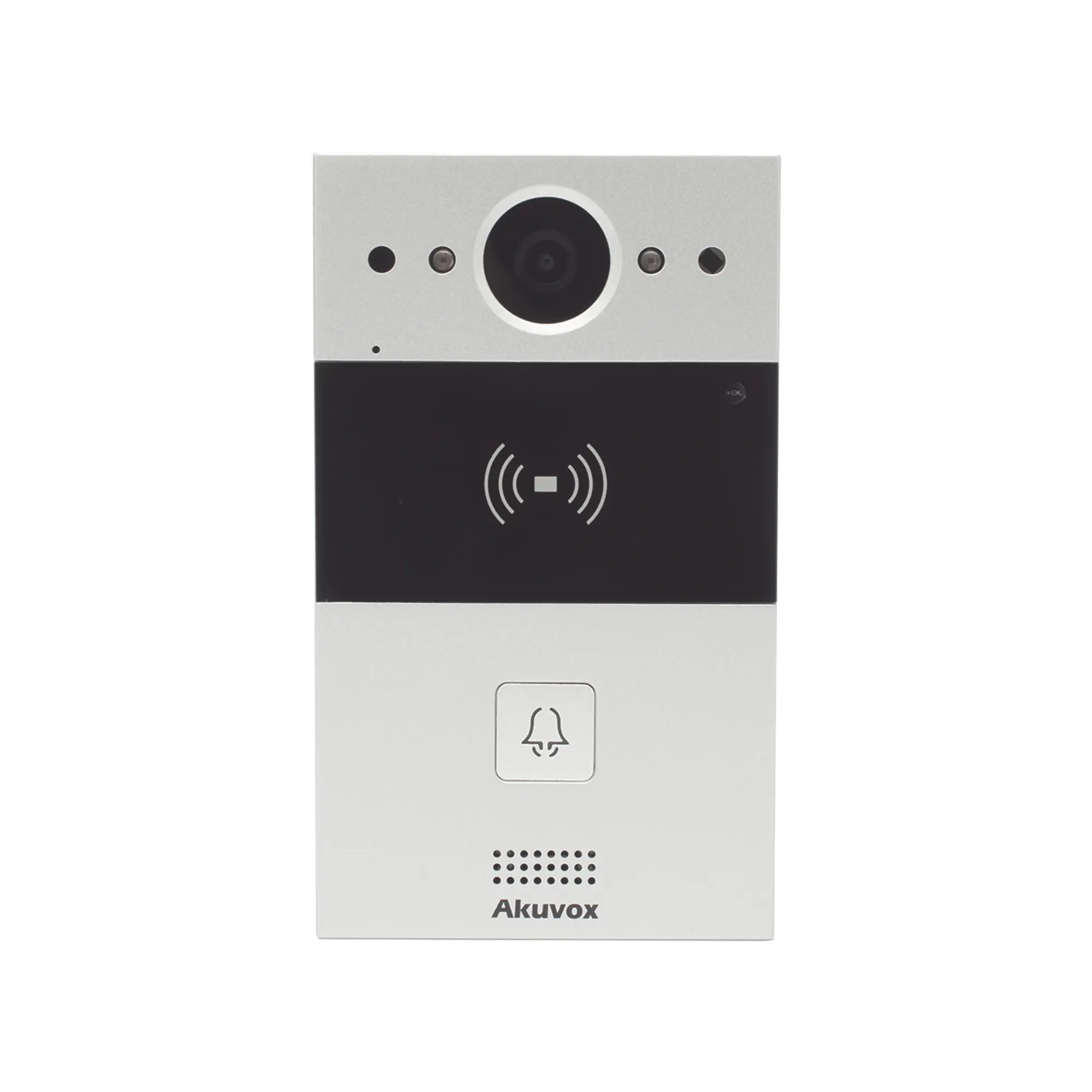 Videoportero de 1 Botón / Lector de Tarjetas MIFARE y PROX EM / Notificación a APP / 100% en la Nube / Notificación por Llamada Telefónica / SIP / ONVIF / IP65 / Cámara 2MP / Panel de Aluminio / Control de 2 Puertas