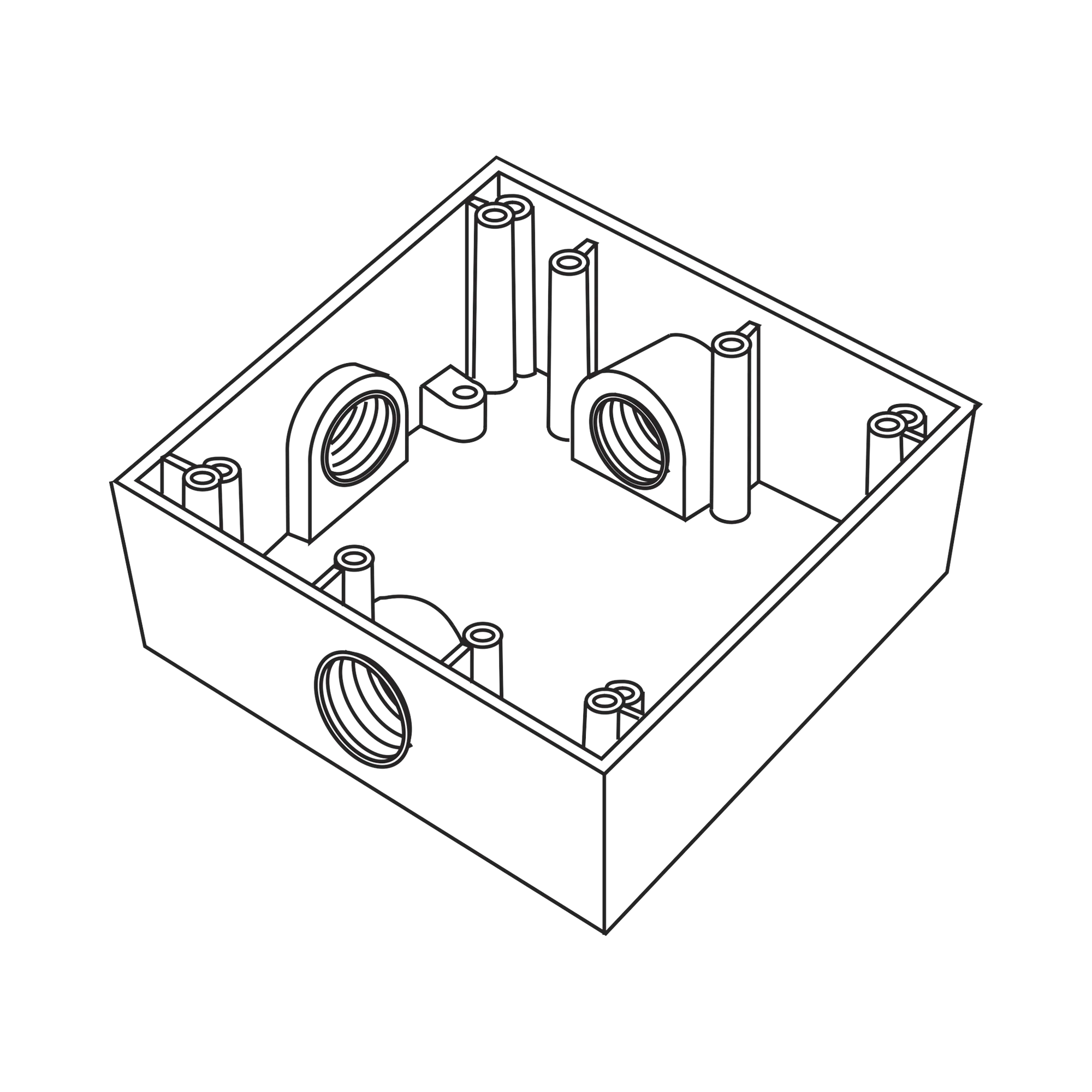 Caja Cuadrada de 3/4″ (19.05 mm) a Prueba de Intemperie/ Cuenta con 3 bocas.