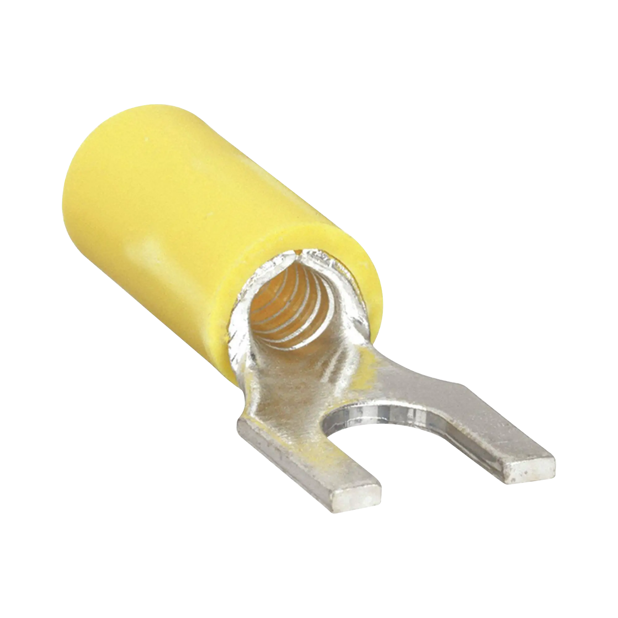 Terminal tipo horquilla ( espada ) aislada / 12 – 10 AWG / Amarillo / Paquete de 25 piezas.