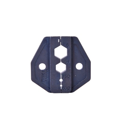 Mordaza para Plegar Conectores de Anillo en RG-6/U, RG-59/U, con tamaños 0.324″, 0.255″, 0.068″ y 0.042″.