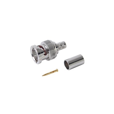 Conector BNC Macho en 75 Ohm, de Anillo Plegable para RG-59/U, Níquel/ Oro/ Teflón.