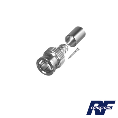Conector BNC Macho de Anillo Plegable para Cable Belden 8281 tipo RG-59/U, Níquel/ Oro/ Delrin.