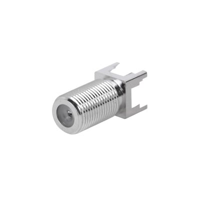 Conector F Hembra para PCB de Montaje Vertical, Níquel/ Estaño/ Polietileno.