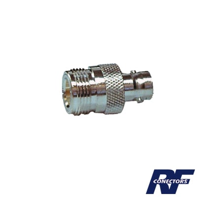 Adaptador en L铆nea, de Conector N Hembra a BNC Hembra, Plata/ Oro/ Tefl贸n.