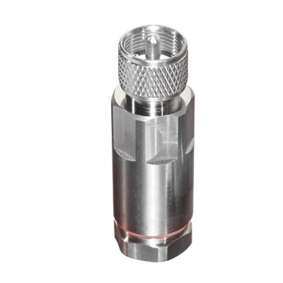 Conector UHF Macho (PL-259) para Cable HELIAX de 1/2″ LDF4-50A, LP-450A, Tipo Rosca, Bronce Blanco/ Plata/ Teflón.