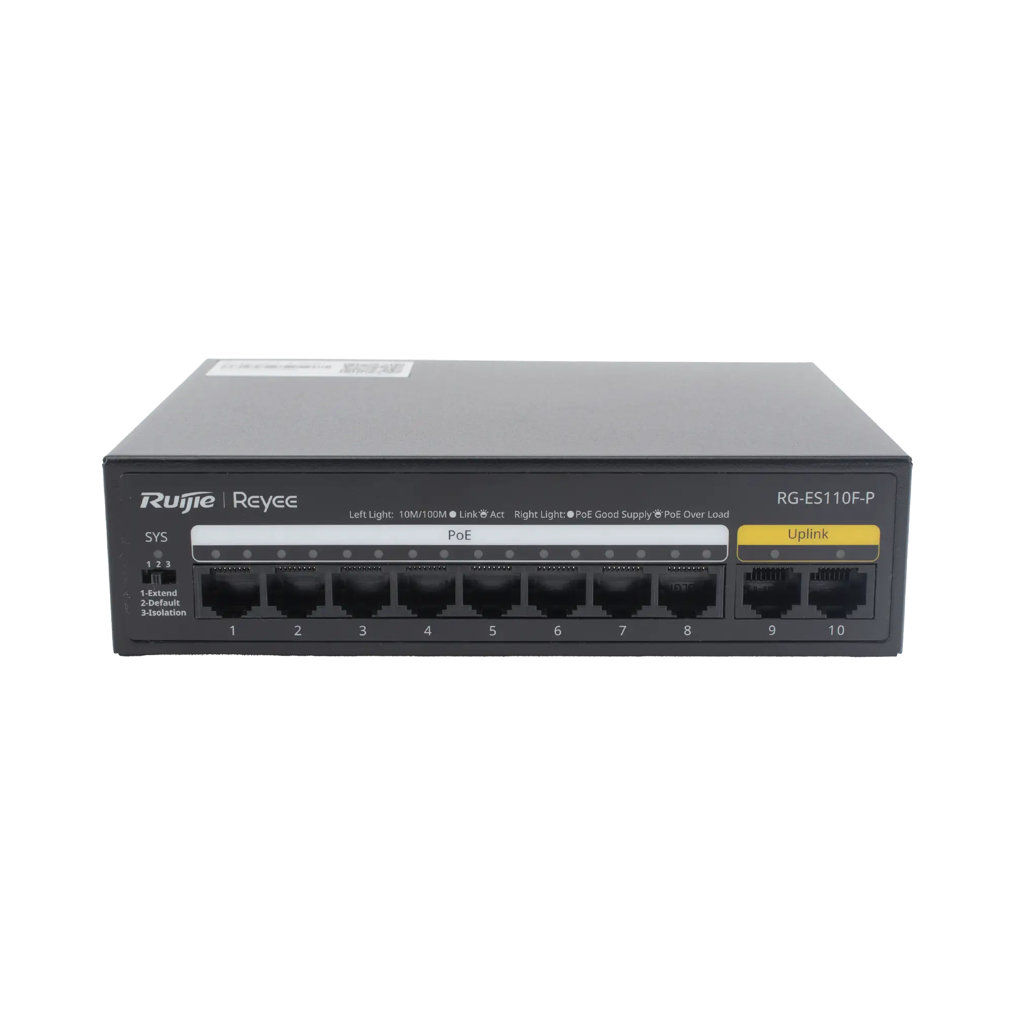 Switch PoE+ no Administrable, Hasta 110 Watts, 8 puertos PoE+ y 2 Uplinks 10/100