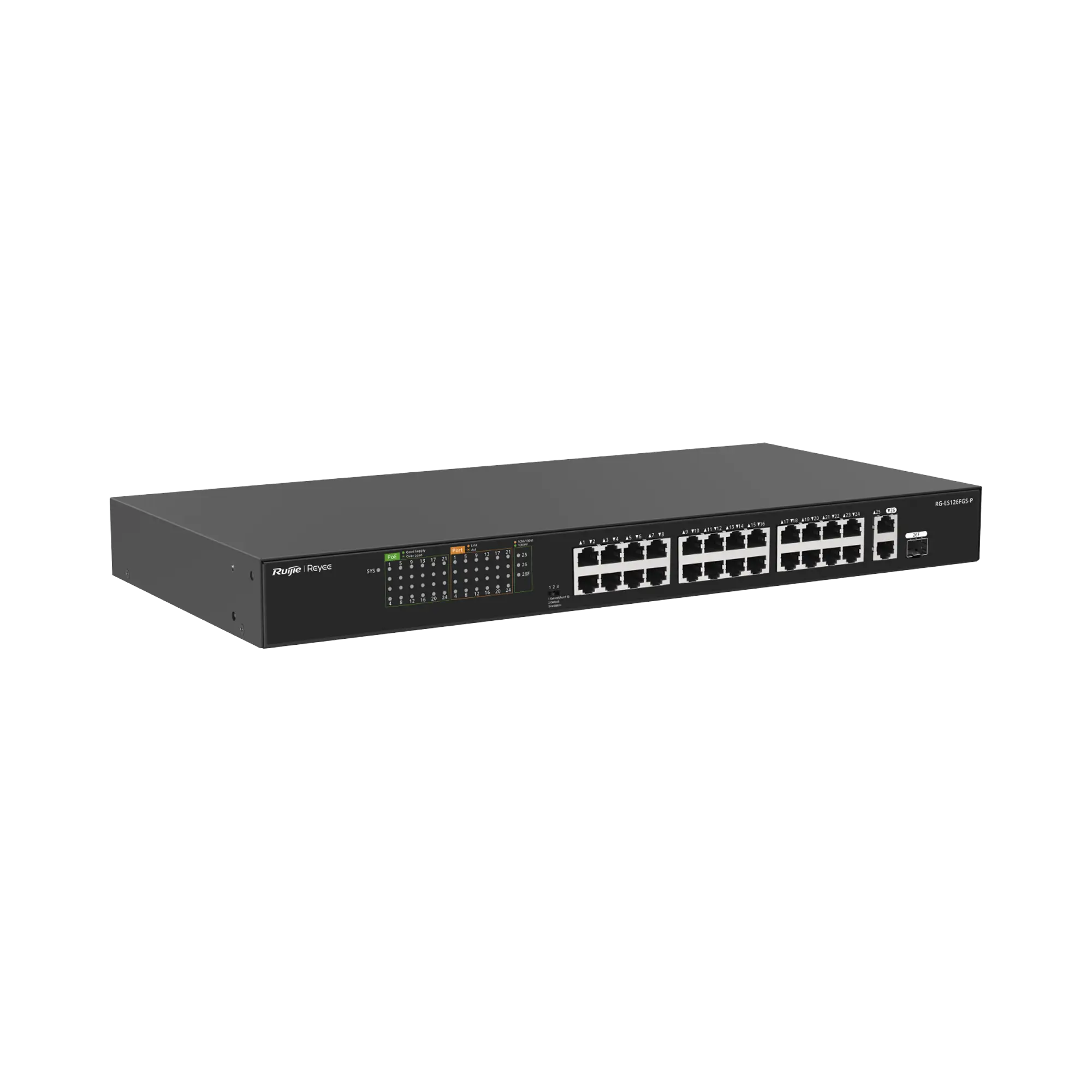 Switch PoE+ no Administrable, hasta 370 Watts Ideal para CCTV, 24 Puertos 10/100 PoE+, 2 Uplinks Gigabit (1 SFP COMBO)