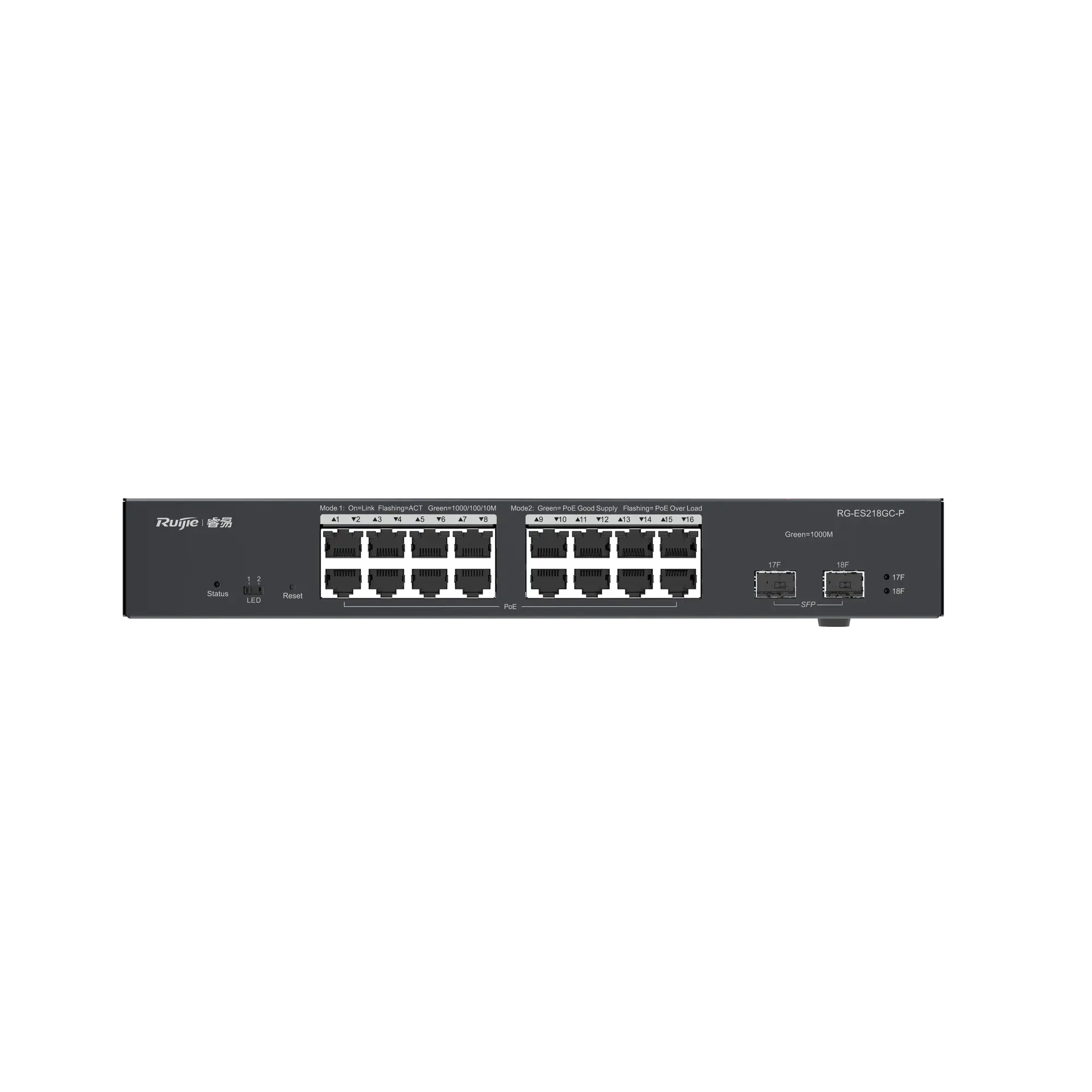 Switch L2 Administrable PoE con 16 Puertos Gigabit PoE 802.3 AF/AT + 2 SFP para fibra 1Gb, Gestión Gratuita Desde la Nube, 240 Watts