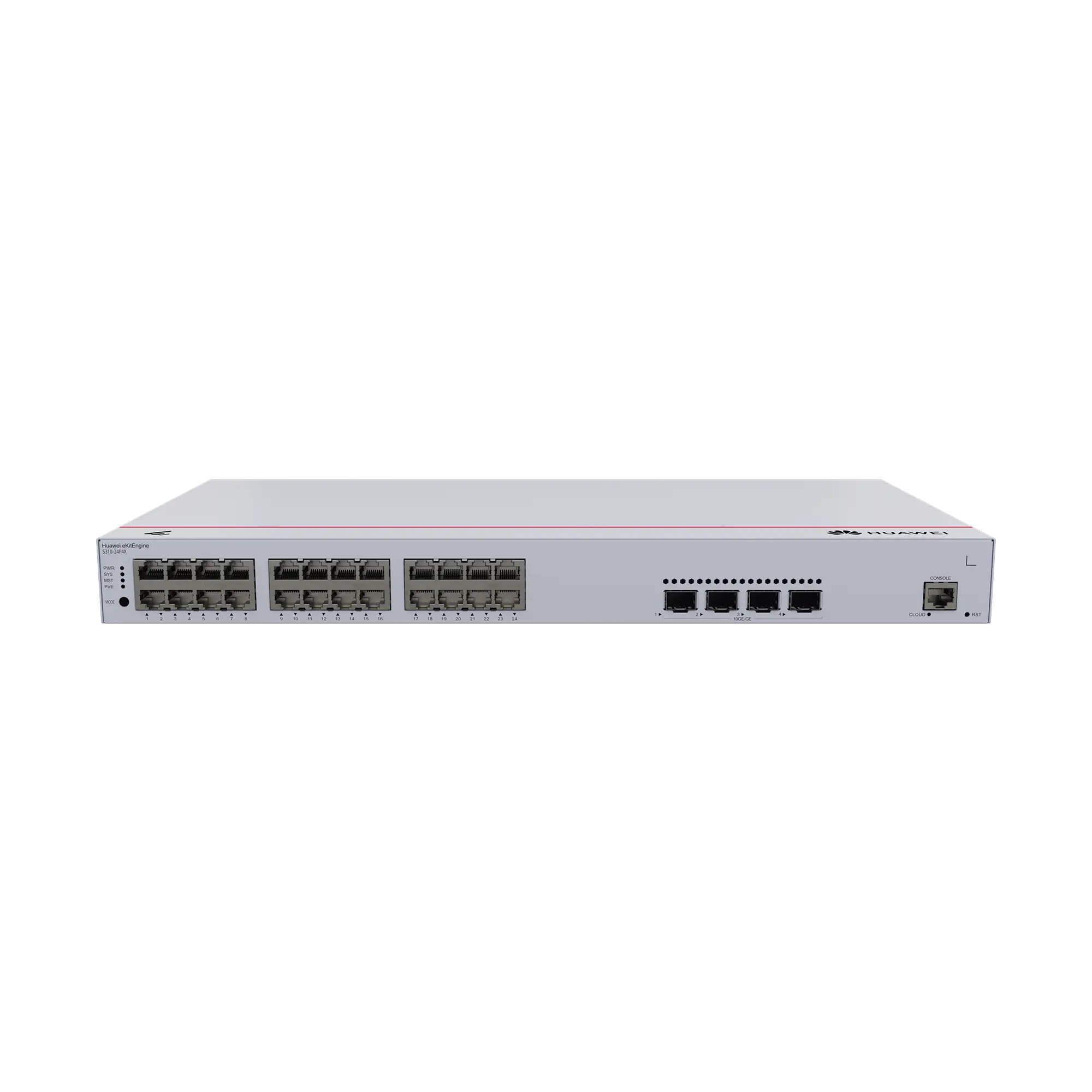 Switch de Distribución/Core Gigabit Administrable PoE Capa 3 / 24 puertos 10/100/1000 Mbps (PoE) / 4 Puertos 10GE SFP+ Uplink / ERPS / Rutas Estáticas / iStack / PoE Perpetuo / 400W / Administración Nube Gratis