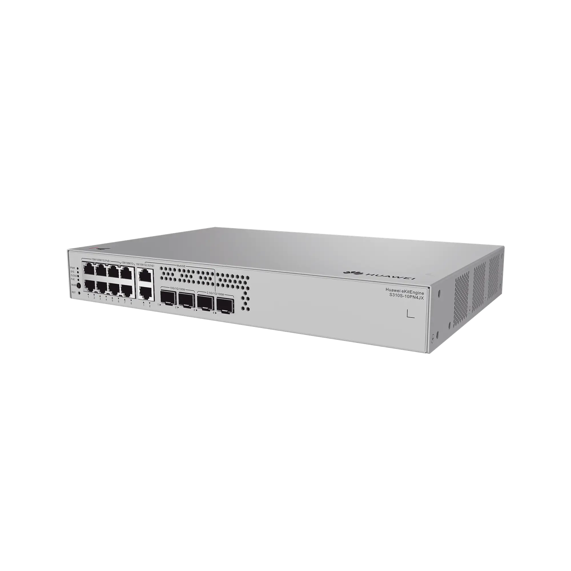 Switch de Acceso eKit Administrable / Capa 2+ / 6 Puertos PoE+ Gigabit + 2 Puertos PoE+ Multi-Gigabit (2.5 Gbps) + 2 Puertos Gigabit + 2 Puertos SFP + 2 Puertos SFP+ / PoE Perpetuo / Presupuesto PoE 128 W / Sin licenciamiento