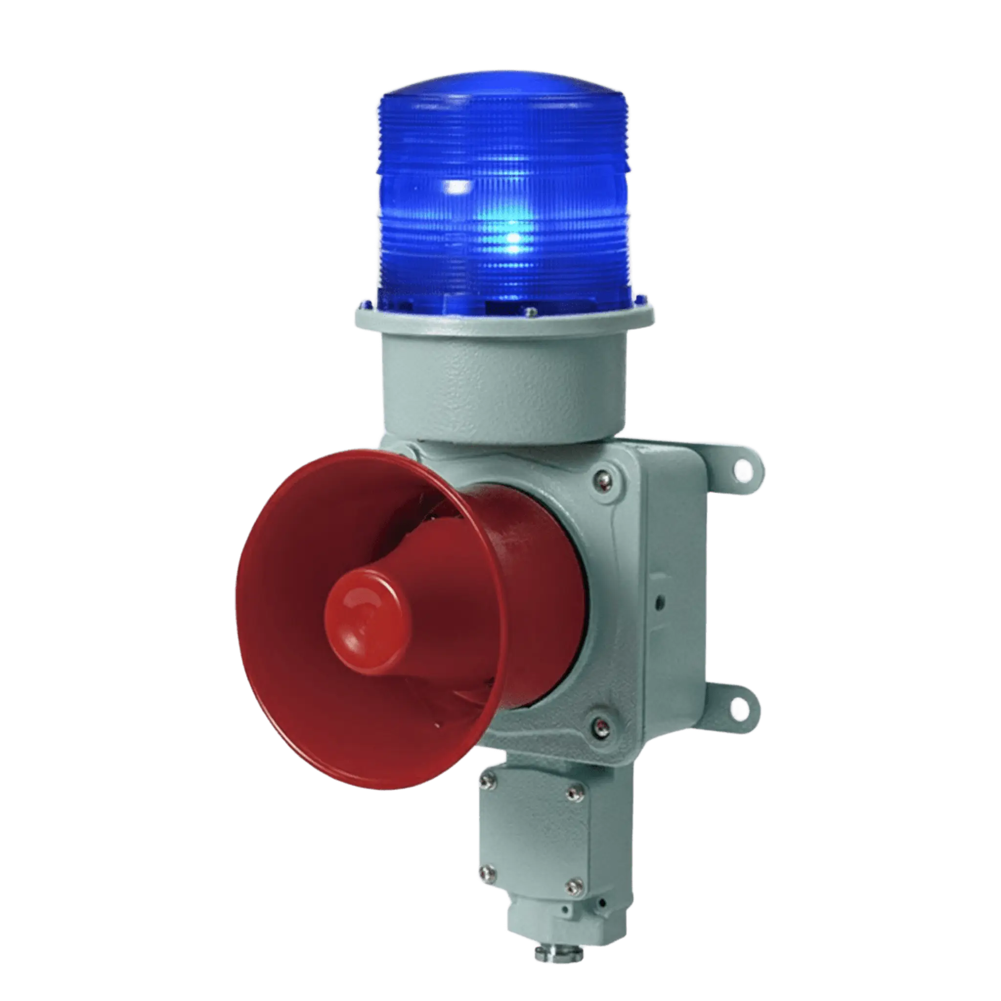 Combinación de baliza LED color Azul con sirena electrónica para aplicaciones de la industria pesada máx.114 dB a 120 VCA