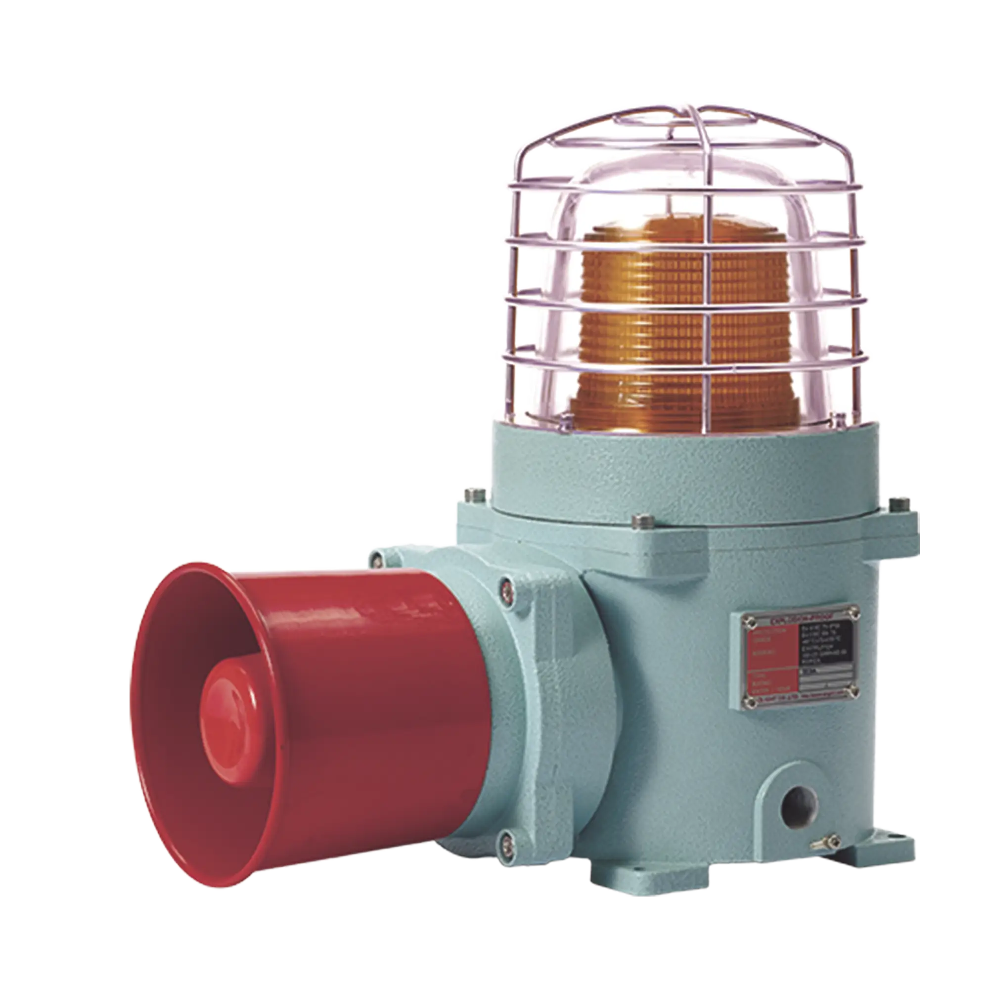 Combinación de baliza LED color Ámbar con patrón fijo y flasheante con sirena electrónica, máx. 118 dB para zonas peligrosas a 120 VCA