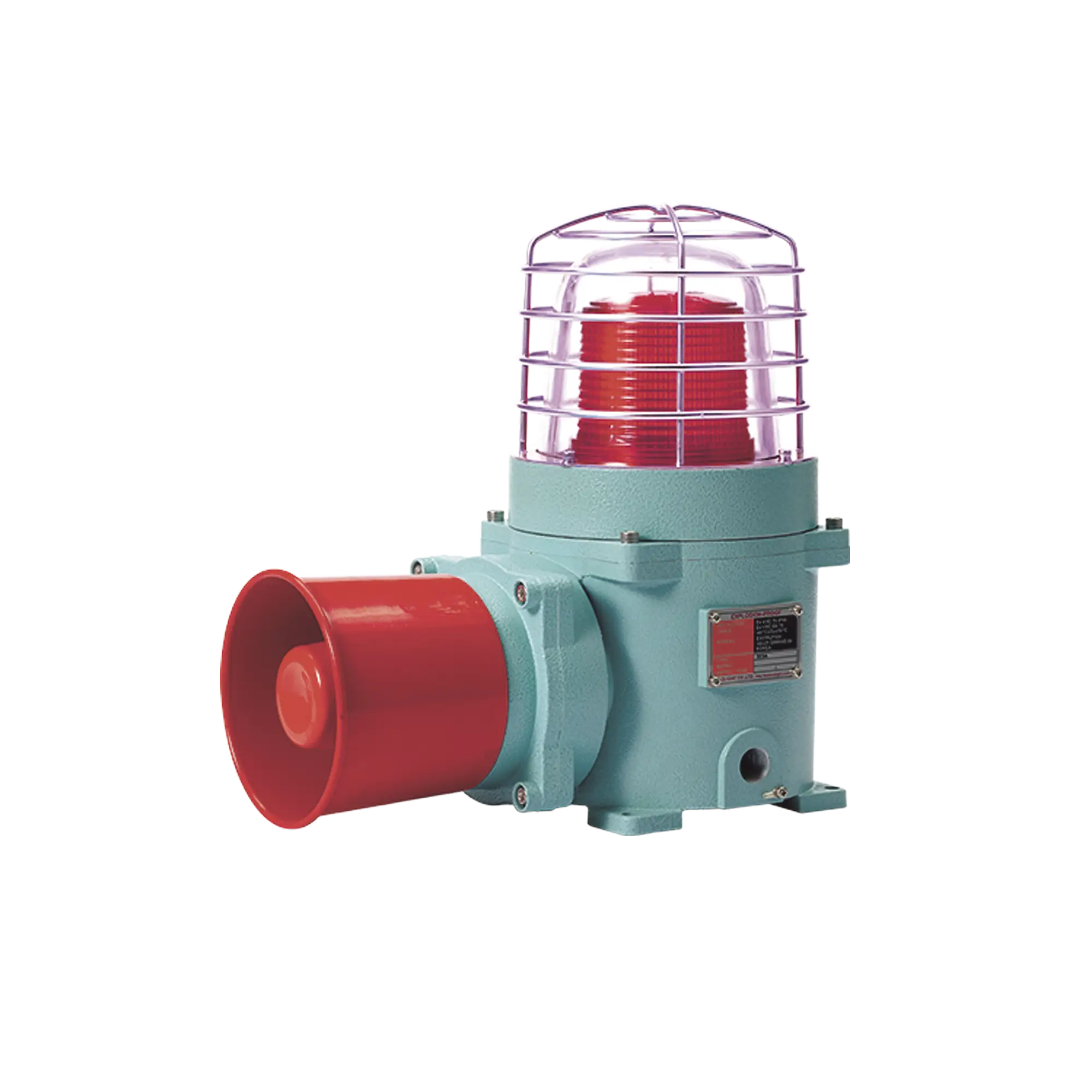Combinación de baliza LED color Rojo con patrón fijo y flasheante con sirena electrónica, máx. 120 dB para zonas peligrosas a 120 VCA