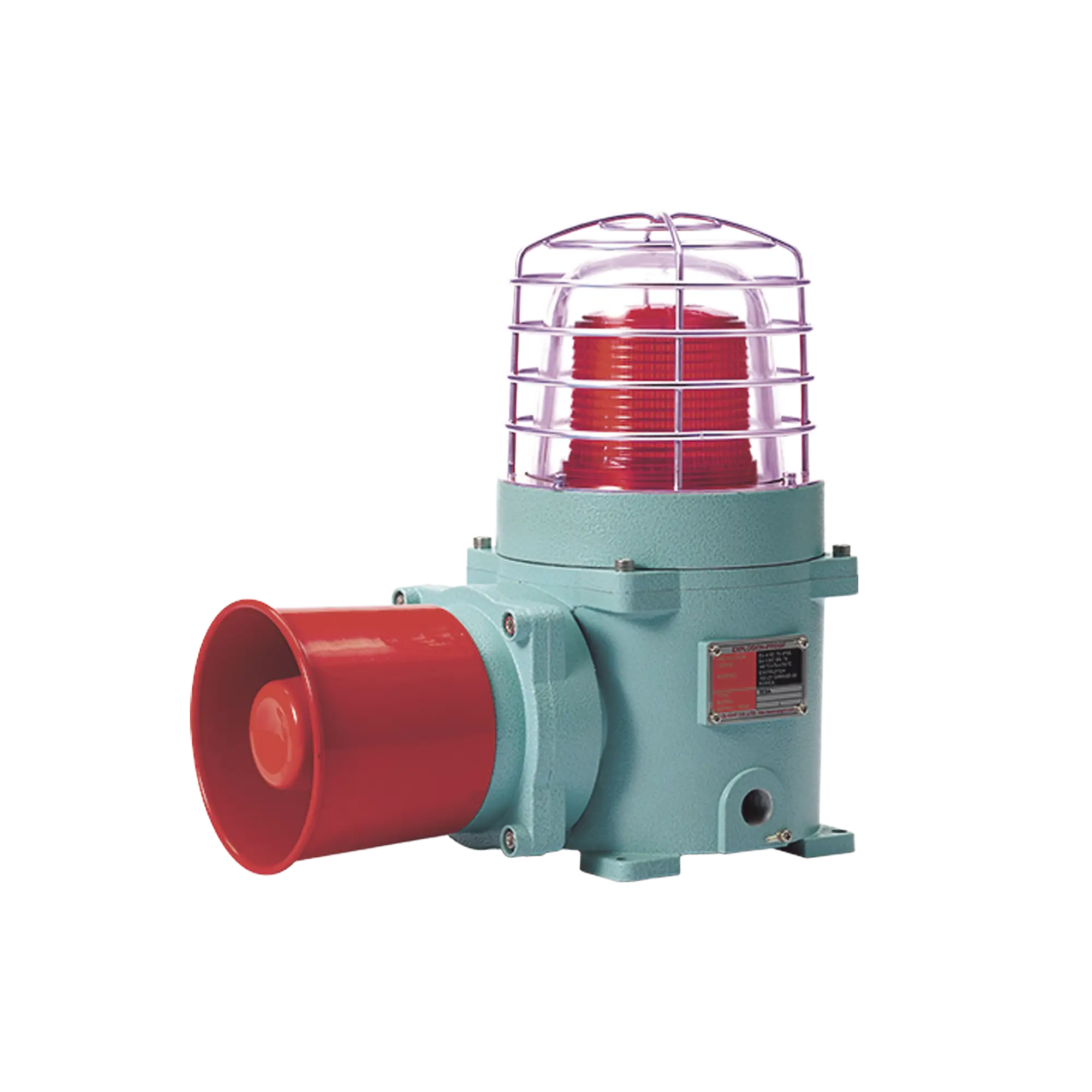 Combinación de baliza LED color Rojo con patrón fijo y flasheante con sirena electrónica, máx. 118 dB para zonas peligrosas A 24 VCD