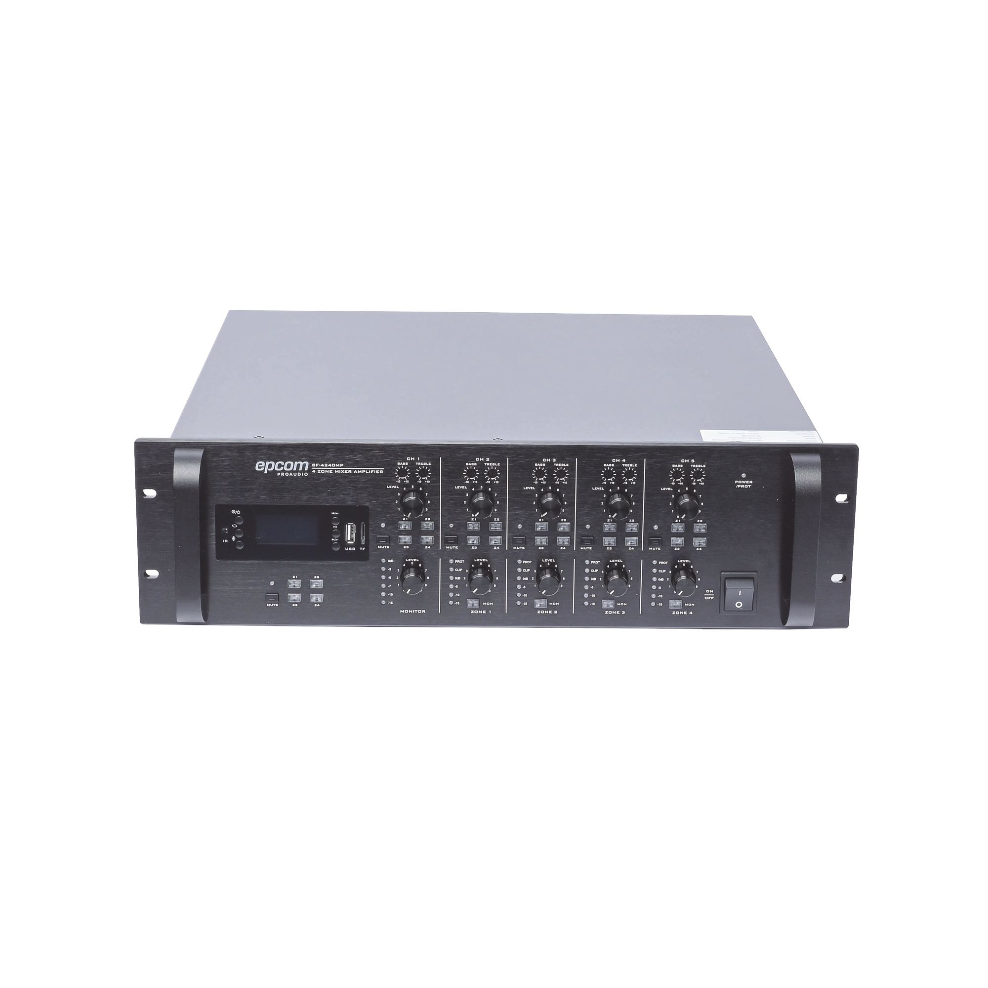 Mezclador Amplificador de Audio – 4 zonas de 240W RMS Hasta 960W | 4 Canales | 5 Entradas | MP3 Tuner USB/SD | 1 Entrada de Micrófono
