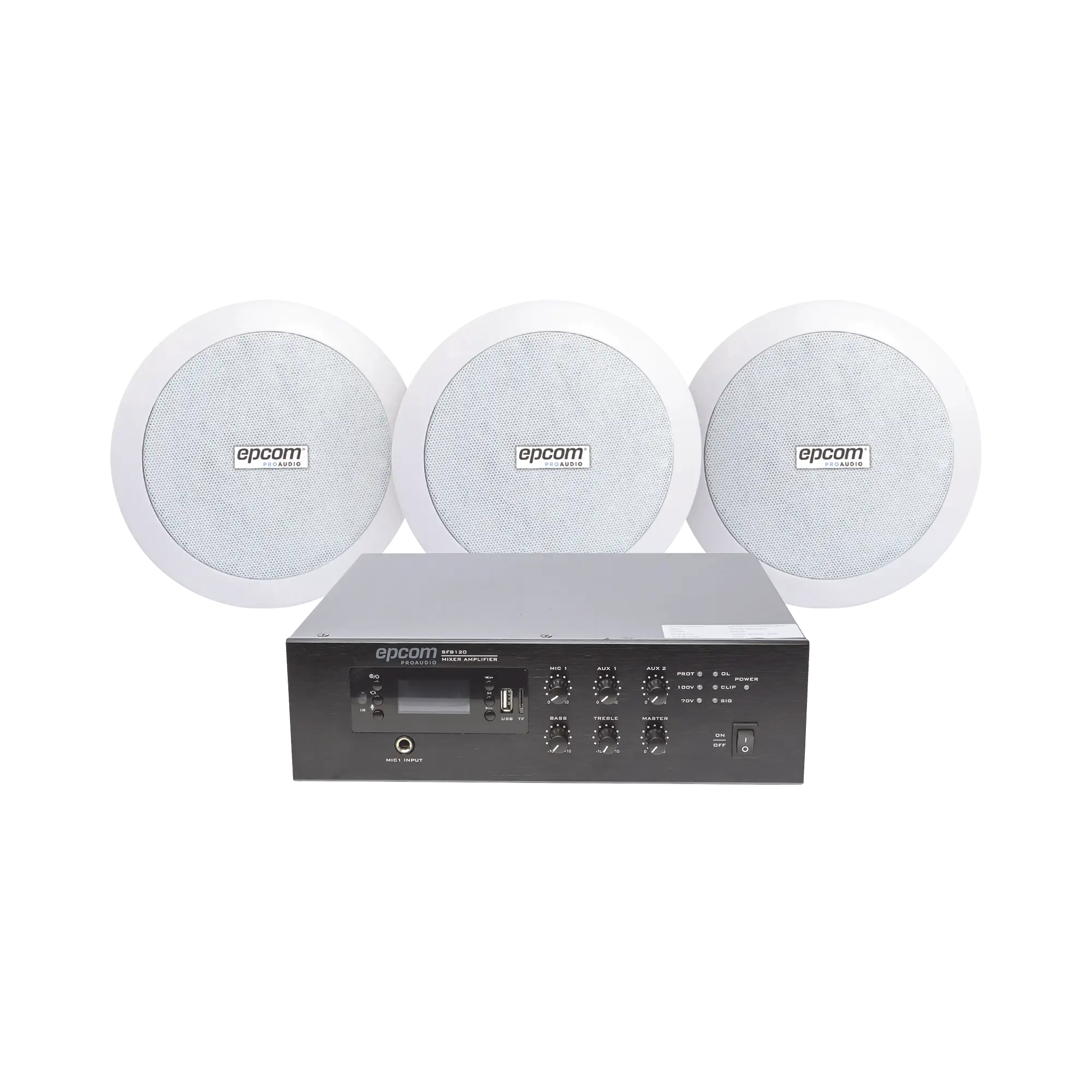 KIT de Amplificador de 120W para Escritorio | 3 Altavoces de Plafón de 5.5in | 3.75 – 30W | Sistema 70/100V