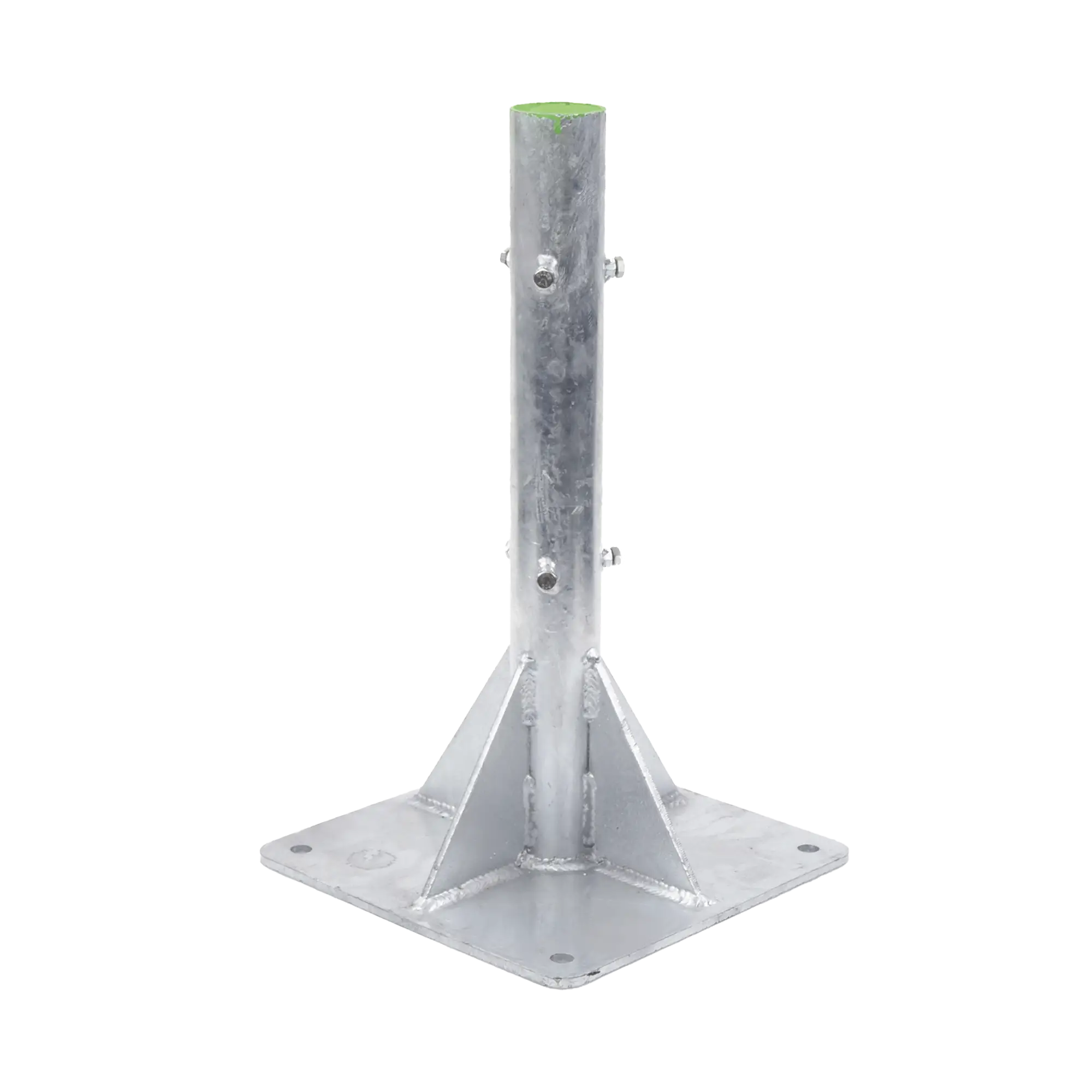Base para Mástil Hasta 2″ con Opresores, Base de 50 x 50 cm y Tubo de 80 cm Ced. 30. Galv. Inmersión.