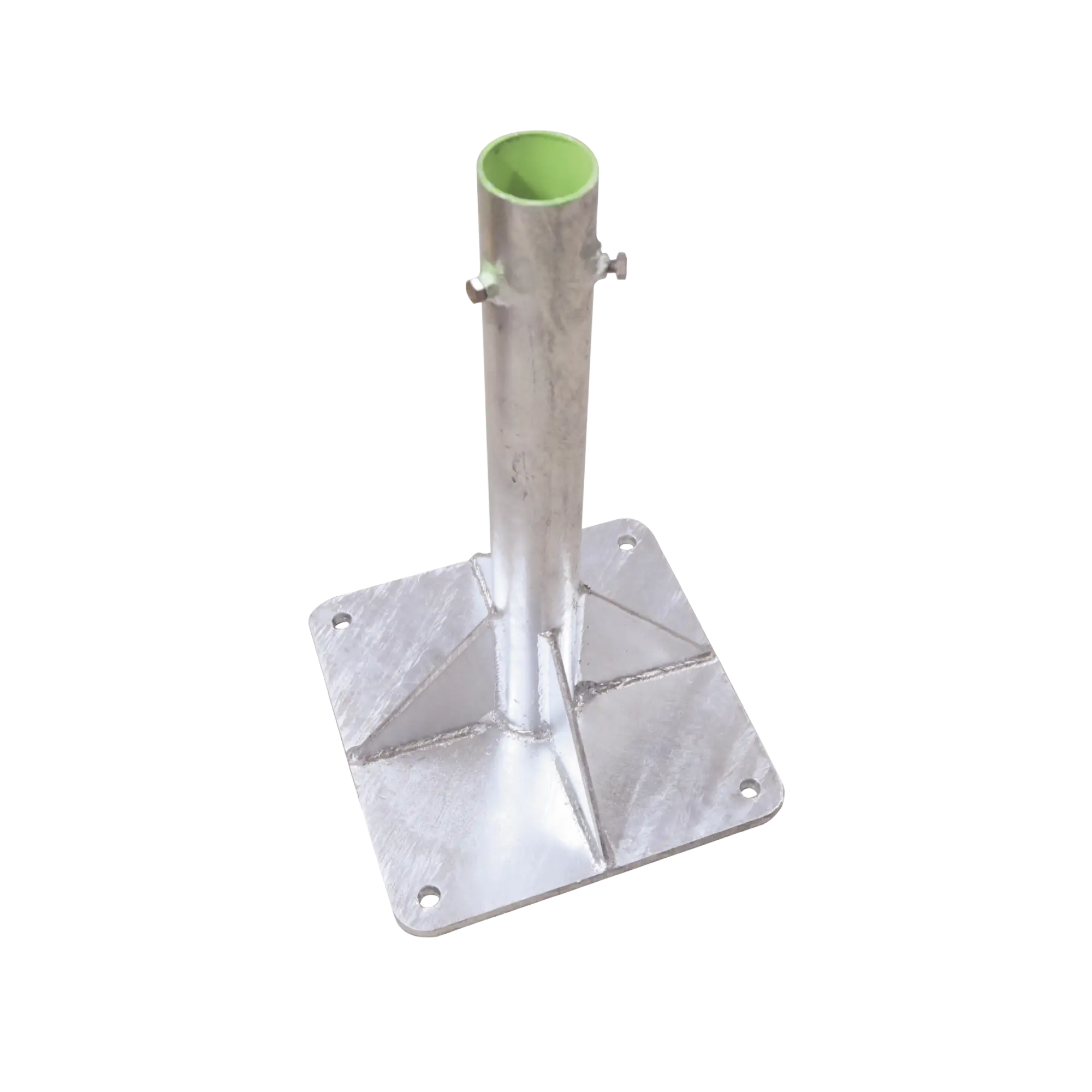 Base para Mástil Hasta 2″ con Opresores, Base de 30 x 30 cm y Tubo de 50 cm Ced. 30. Galv. Inmersión.