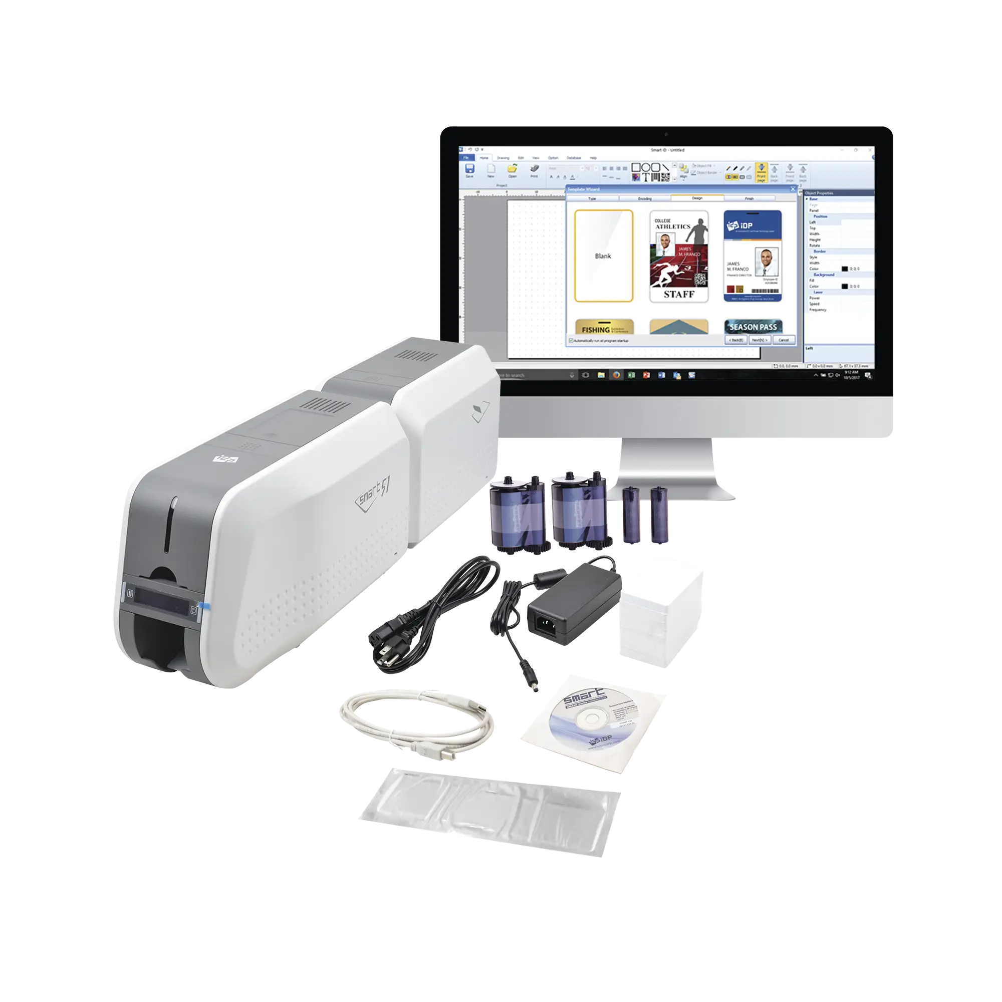 Kit Impresora SMART51L / Con Laminador /DOBLE Lado/3 Años Garantia / Incluye 2 x RibbonColor / 100 tarjetas PVC/ 1 Cinta de Limpieza/ Software