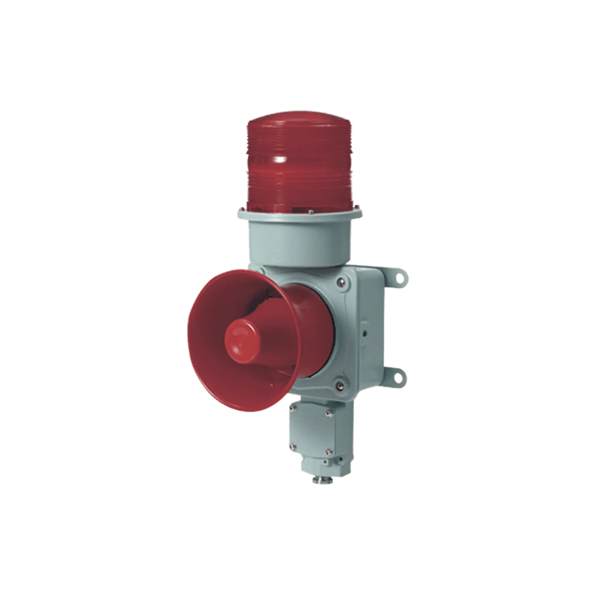 Combinación de baliza LED color roja con sirena electrónica para aplicaciones de la industria pesada  máx.120 dB a 120 VCA
