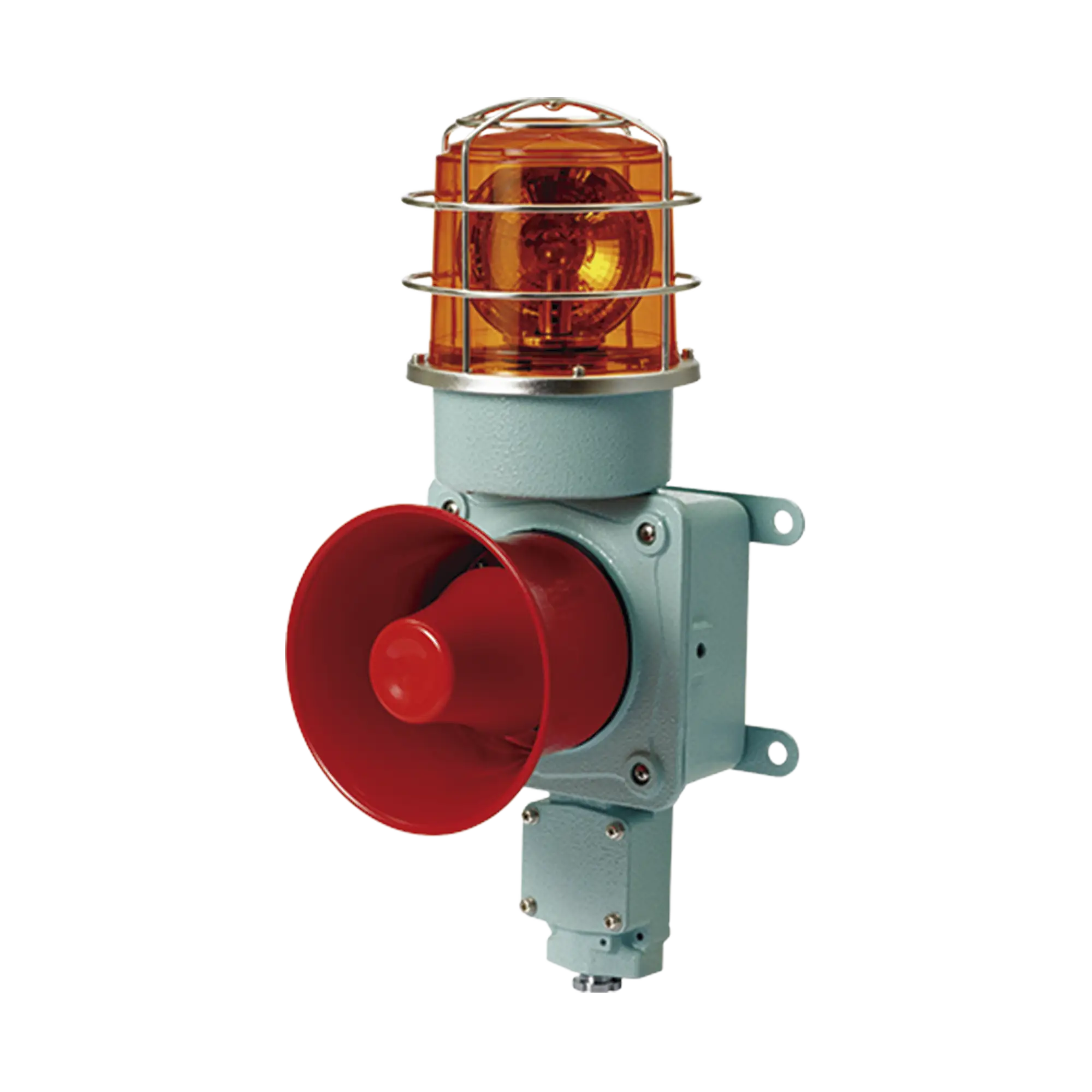 Combinación de luz de advertencia giratoria color Ámbar con bocina eléctrica para aplicaciones de la industria a 24 VCD, máx. 120 dB