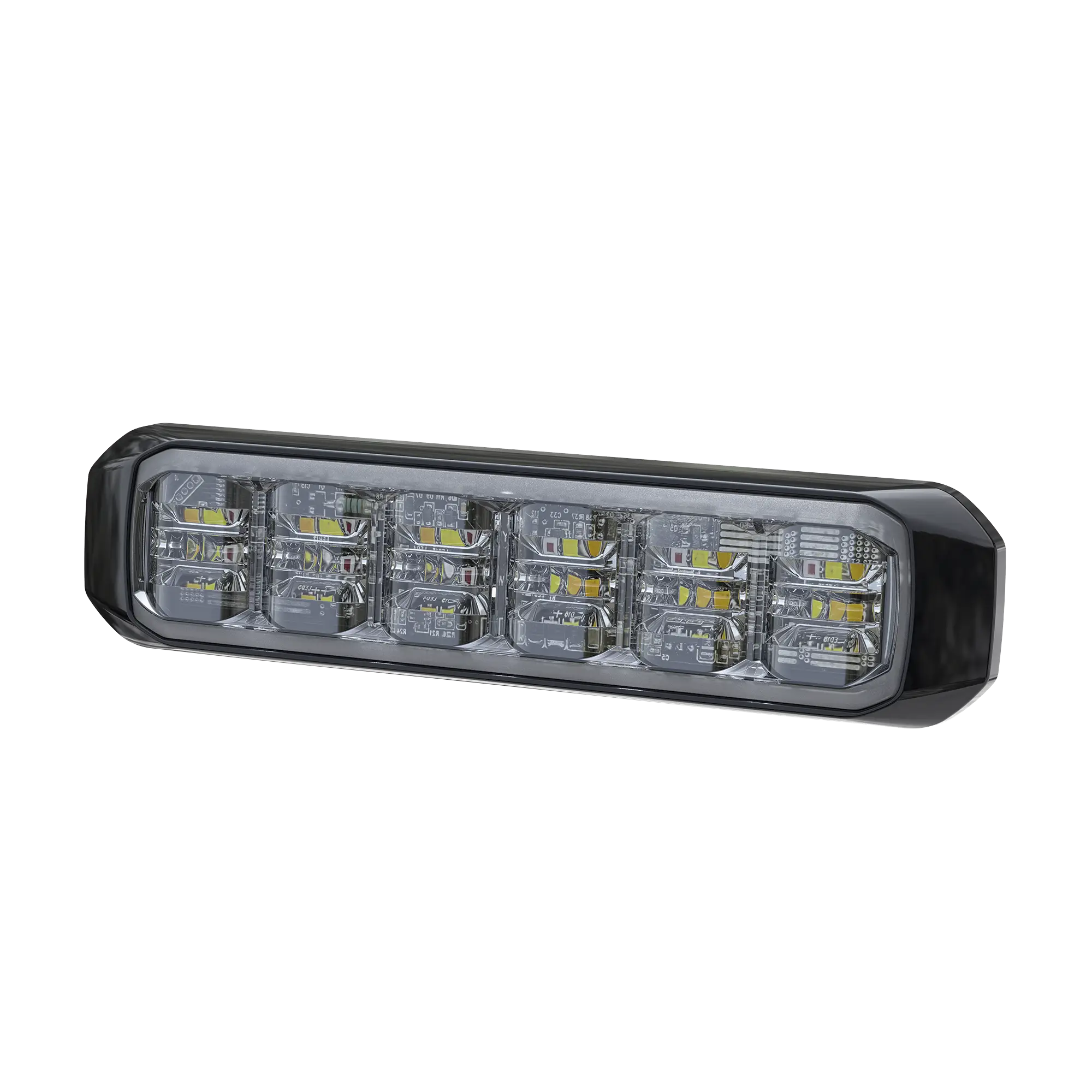 Luz Auxiliar de 18 LED, SAE, Tricolor, Bisel Negro, Rojo/Blanco/Ambar, Lente Transparente