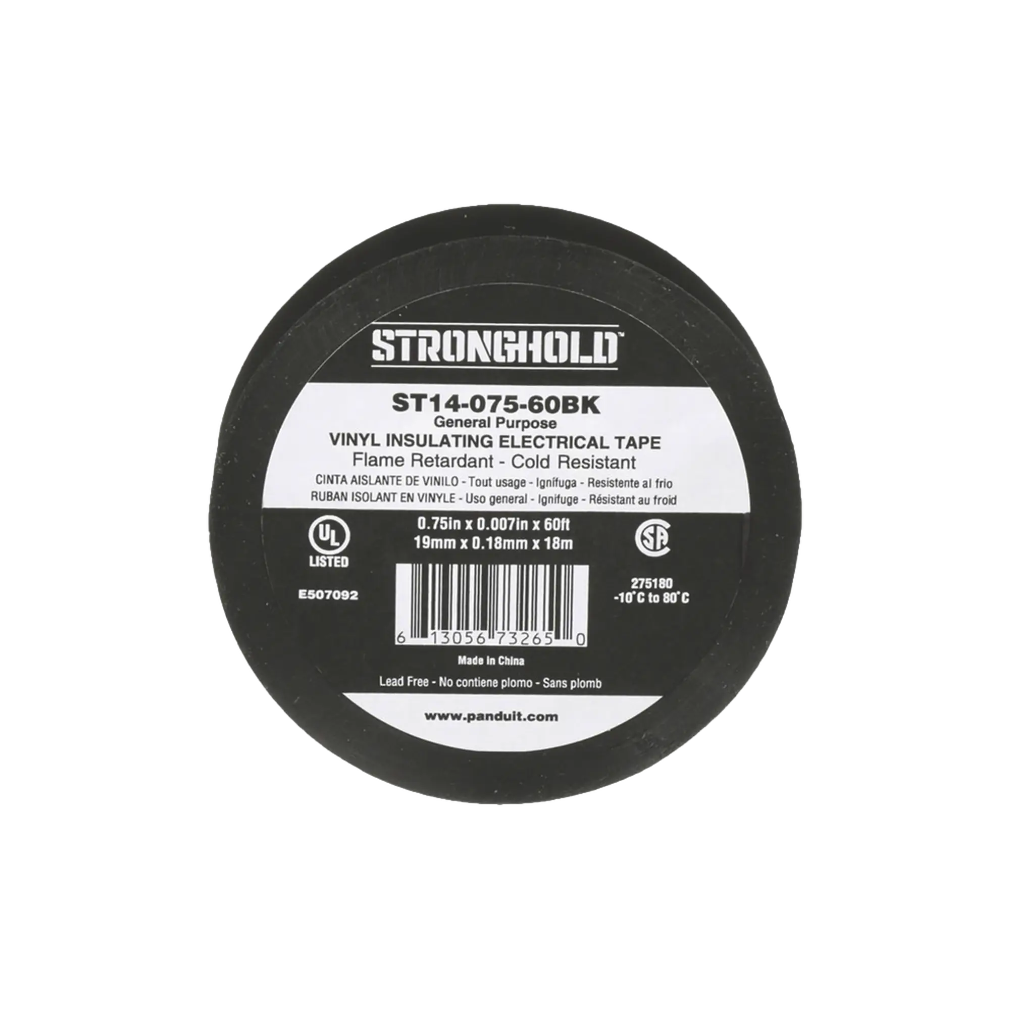 Cinta Eléctrica STRONGHOLD para Aislar, de PVC, Uso General Reparación y Mantenimiento, Grosor de 0.18mm (7 mil), Ancho de 19mm, y 18m de Largo, Color Negro