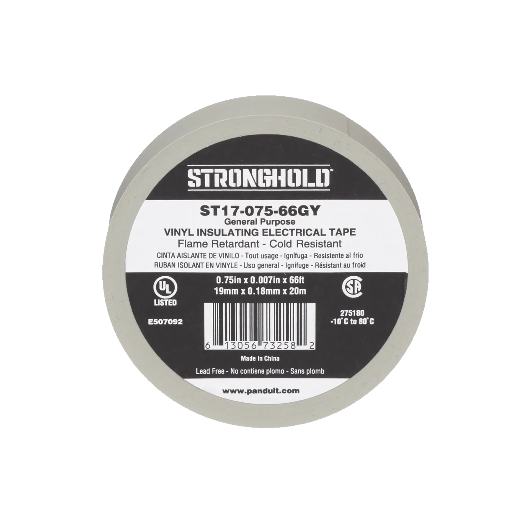 Cinta Eléctrica STRONGHOLD para Aislar, de PVC, Uso General Reparación y Mantenimiento, Grosor de 0.18mm (7 mil), Ancho de 19mm, y 20.12m de Largo, Color Gris