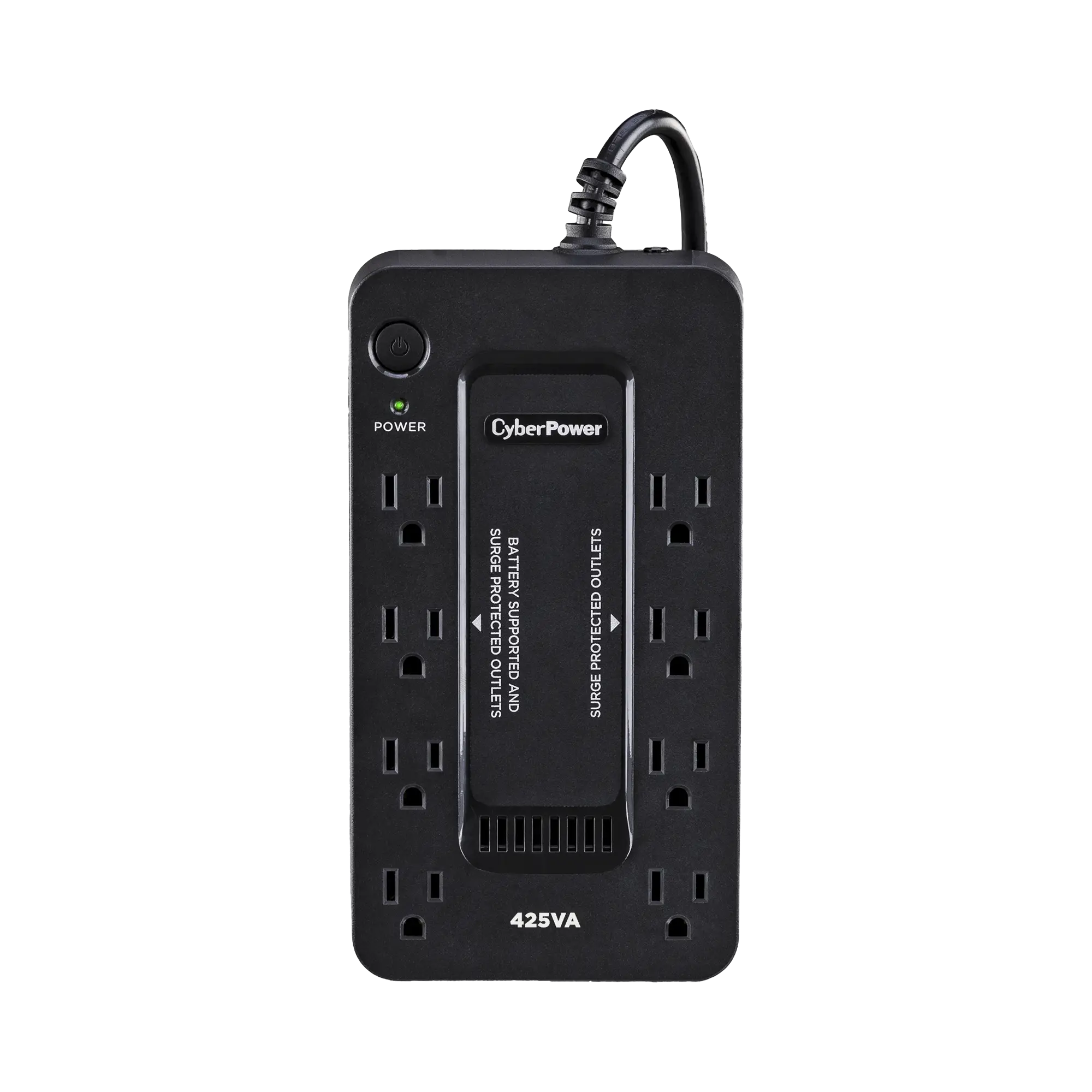 UPS de 425 VA/255 W, Topología Standby, Entrada 120 Vca NEMA 5-15P, Tipo Gabinete Compacto, Con 8 Tomas NEMA 5-15R