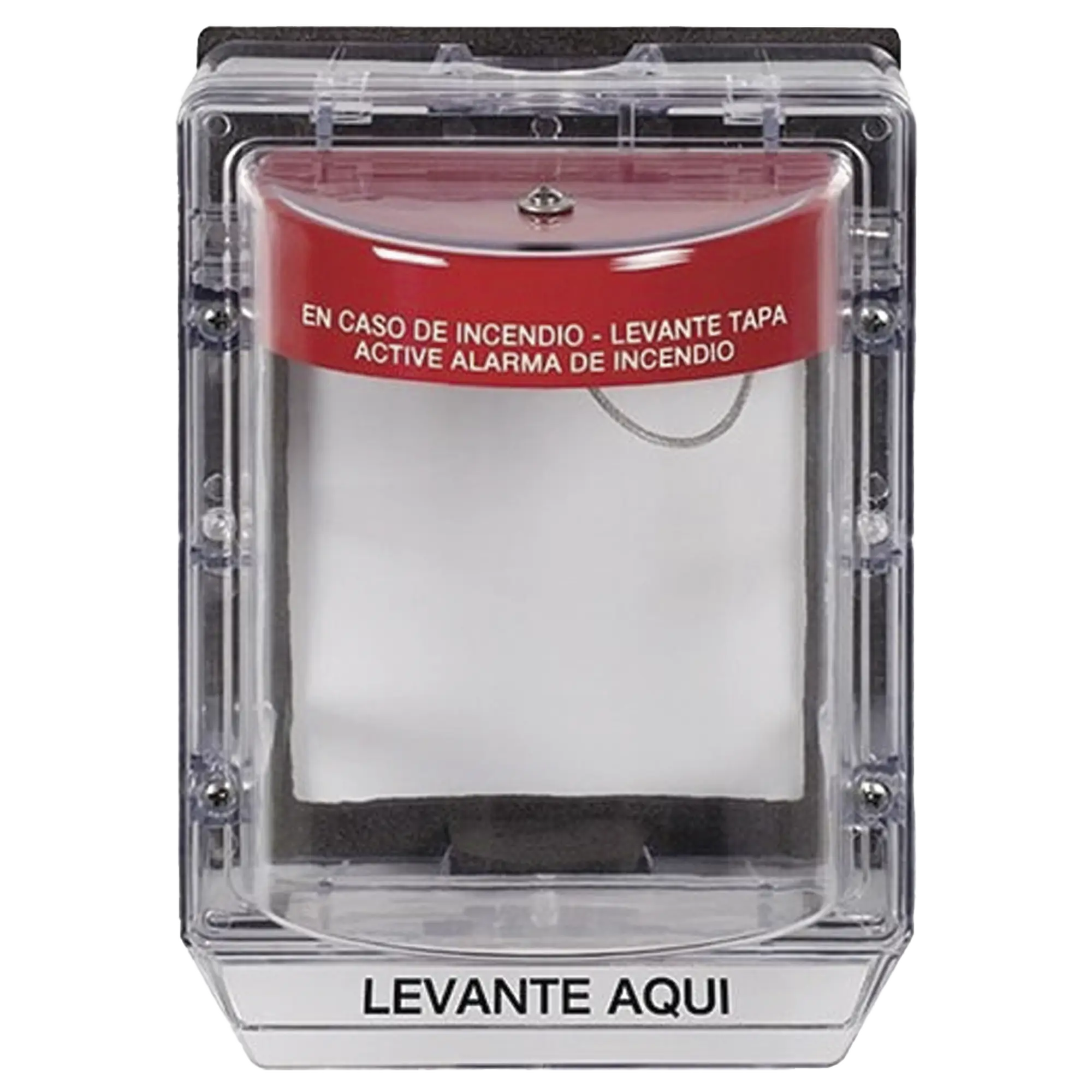Cubierta Protectora de Policarbonato Serie Stopper II® , Con Bocina, Con Espaciador, Montaje Empotrado, Etiqueta en Español, IP54
